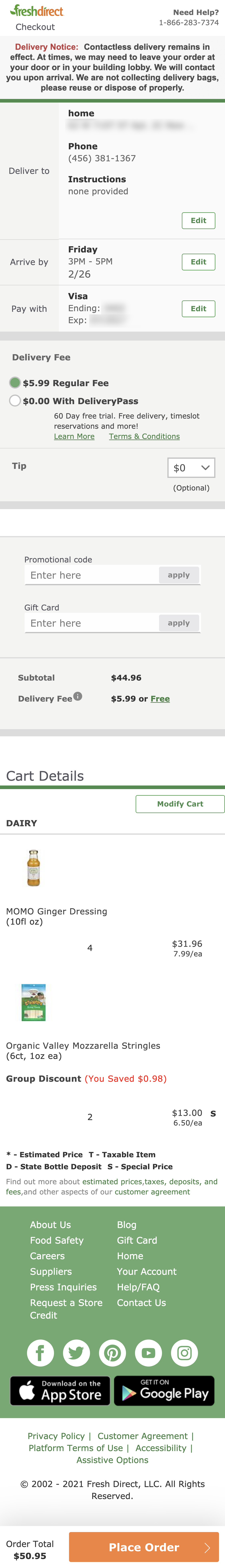 FreshDirect’s Mobile Review Order 281 of 591 Review Order Examples