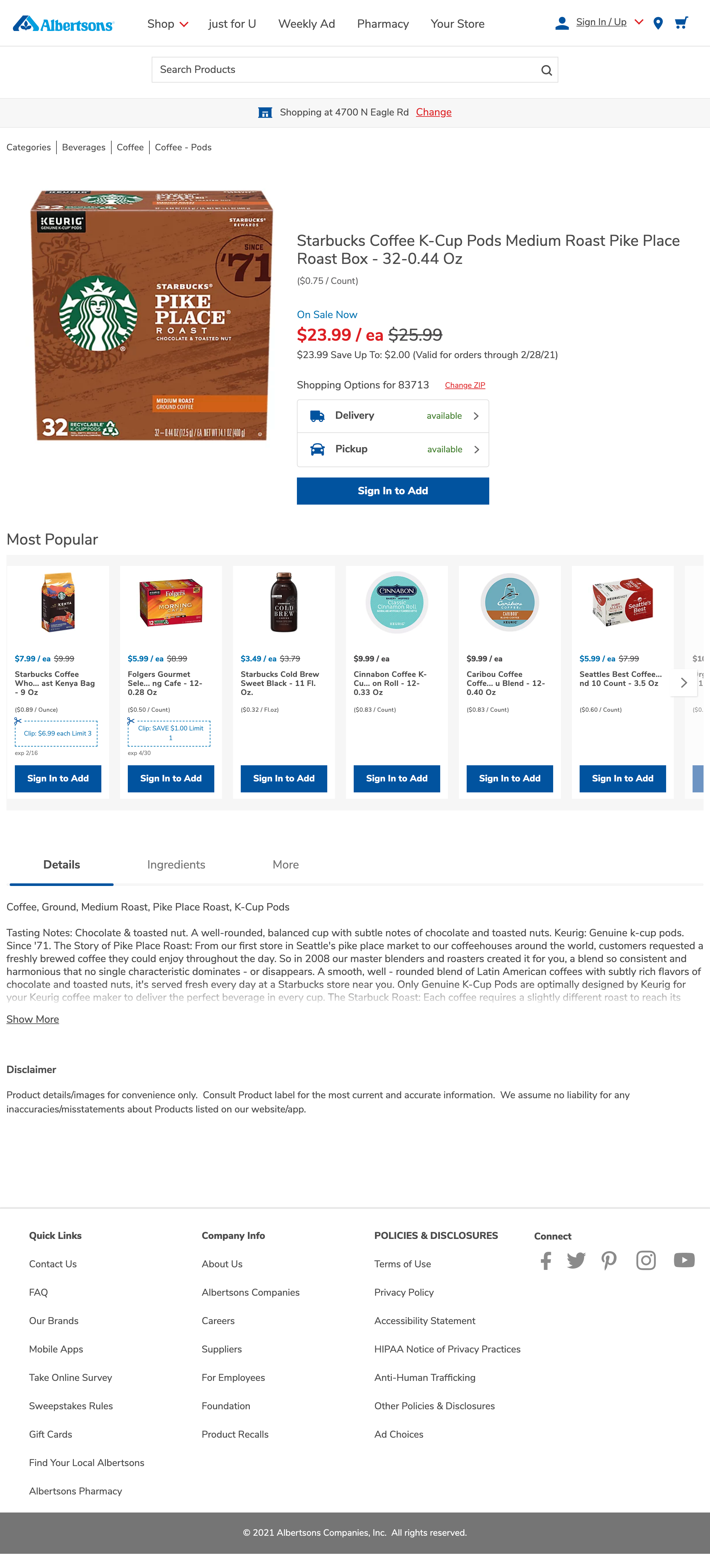 Albertsons’ Product Page – 712 of 1237 Product Page Examples – Baymard