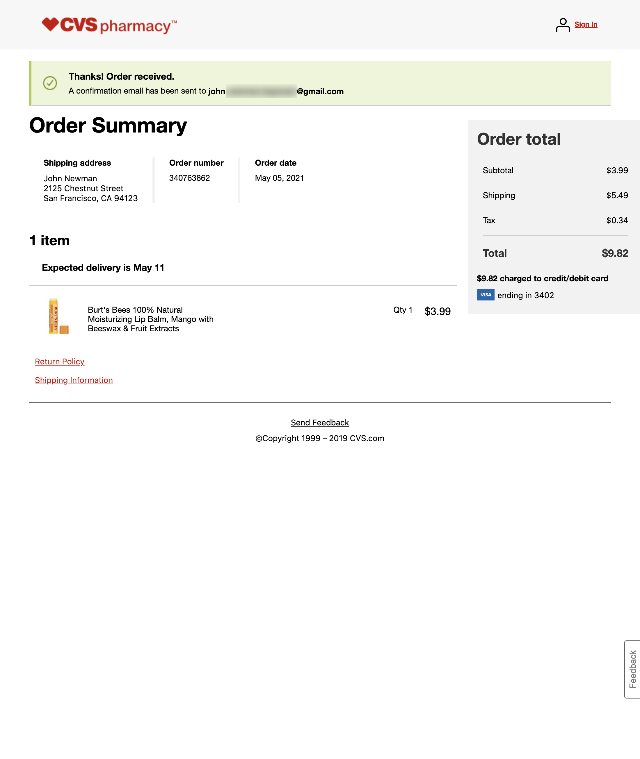 CVS’ Receipt / Order Confirmation 154 of 371 Receipt / Order CVS’ Receipt / Order Confirmation 154 of 371 Receipt / Order