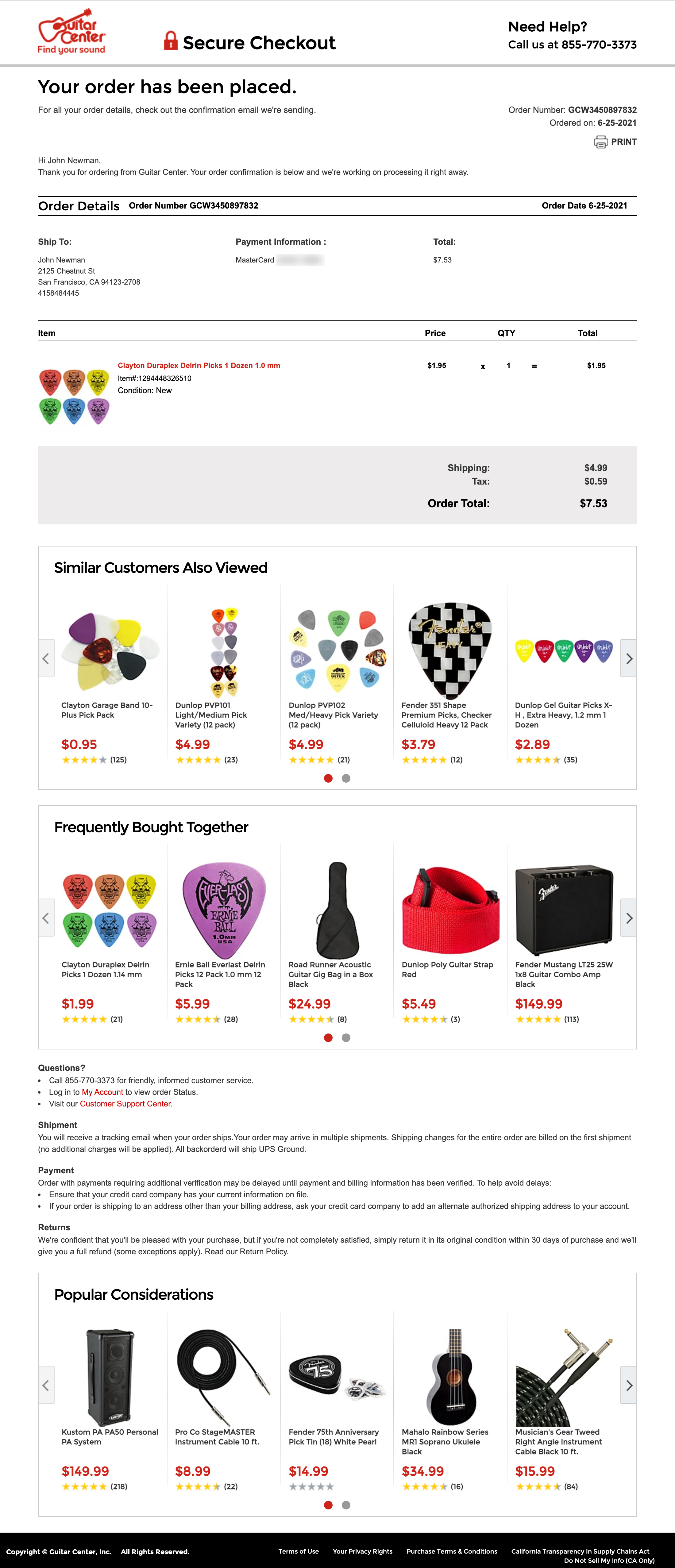 guitar center order