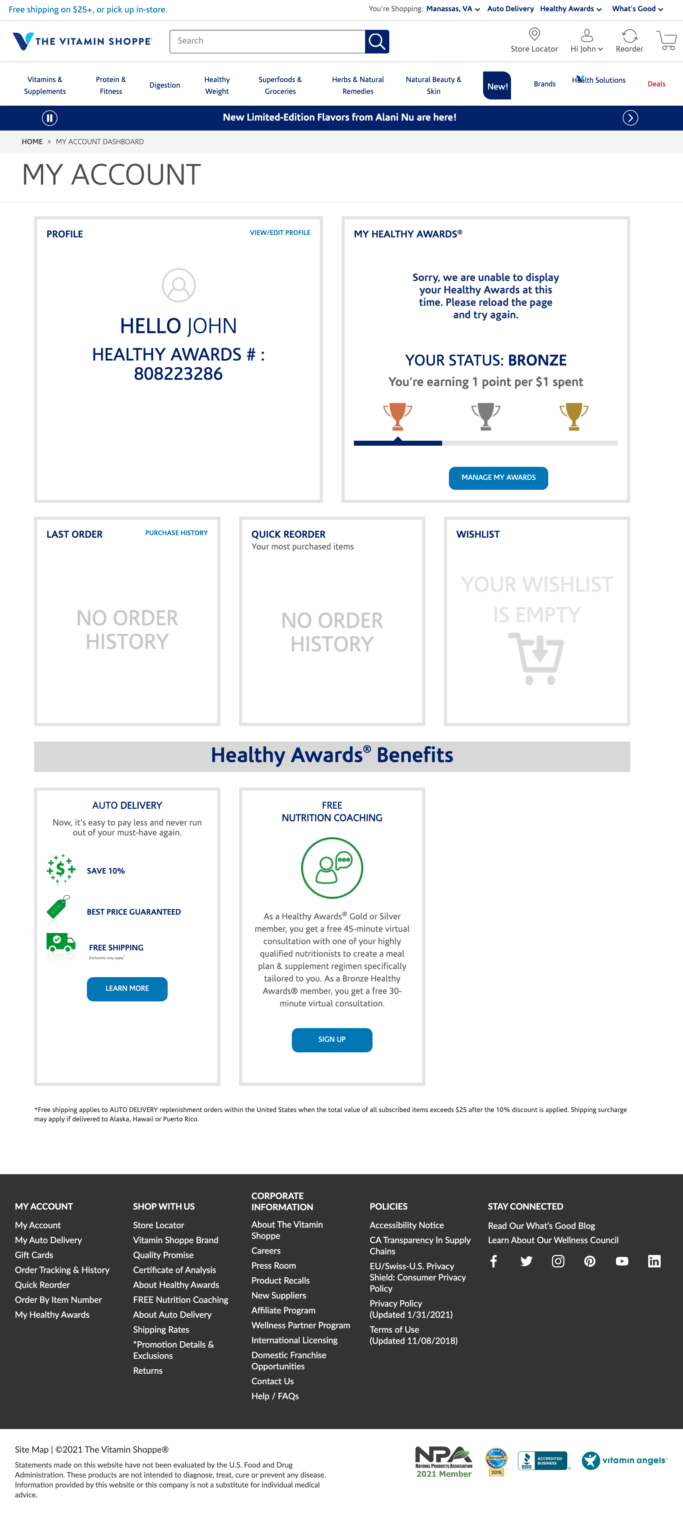 The Vitamin Shoppe’s Account Dashboard 390 of 517 Account Dashboard