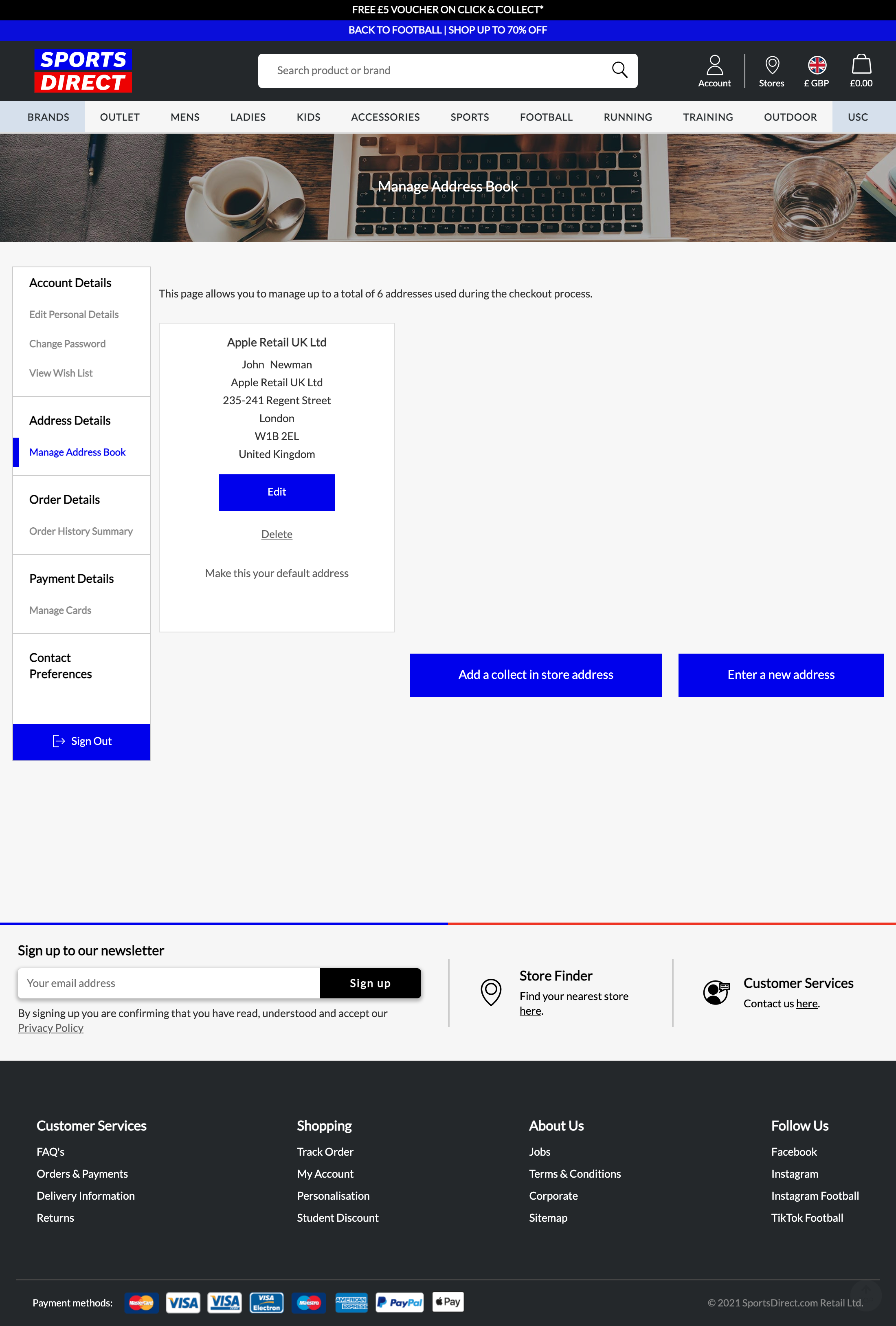 Sports Direct’s Address Book 208 of 271 Address Book Examples