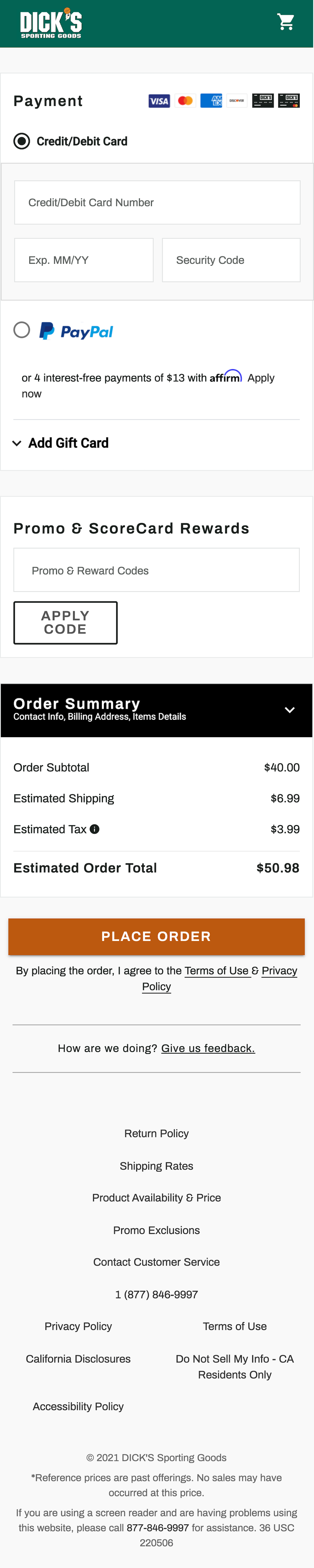 Dick’s Sporting Goods’ Mobile Payment 650 of 1106 Payment Examples Baymard Institute