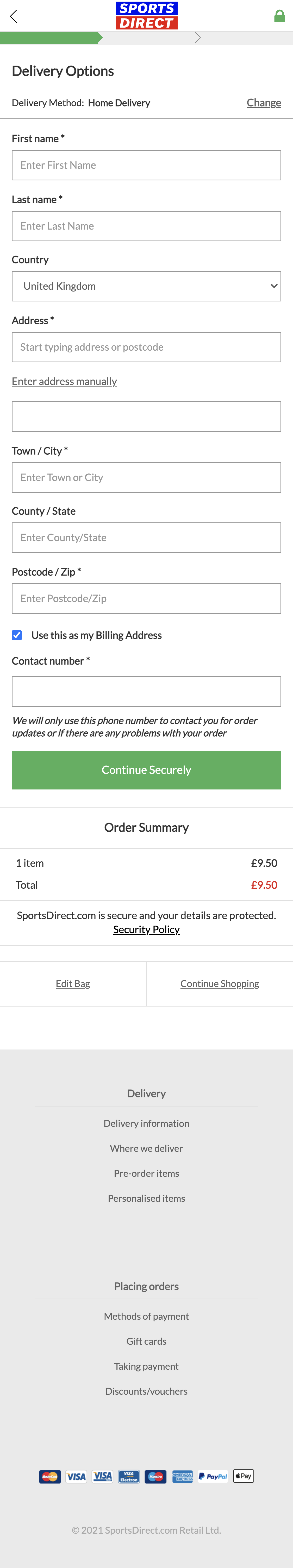 Sports Direct’s Mobile Shipping Address 361 of 752 Shipping Address