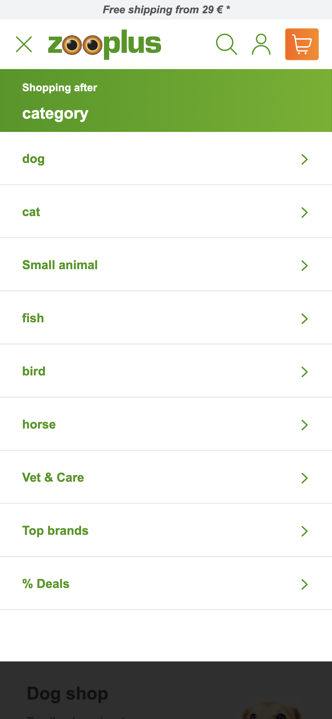 Zooplus’ Mobile Main Navigation 676 of 1234 Main Navigation Examples