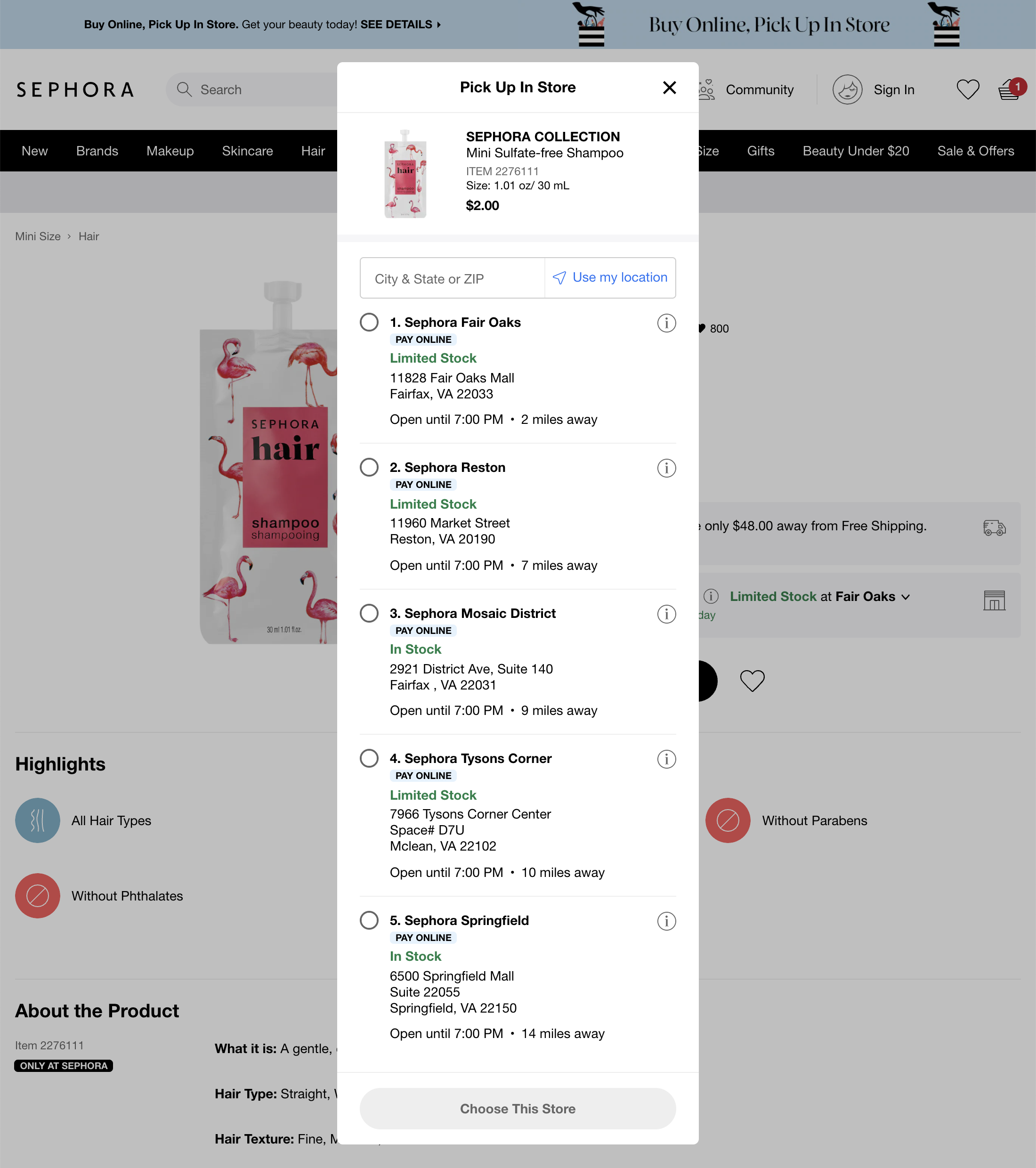 Sephora’s Store Pickup 99 of 124 Store Pickup Examples Baymard