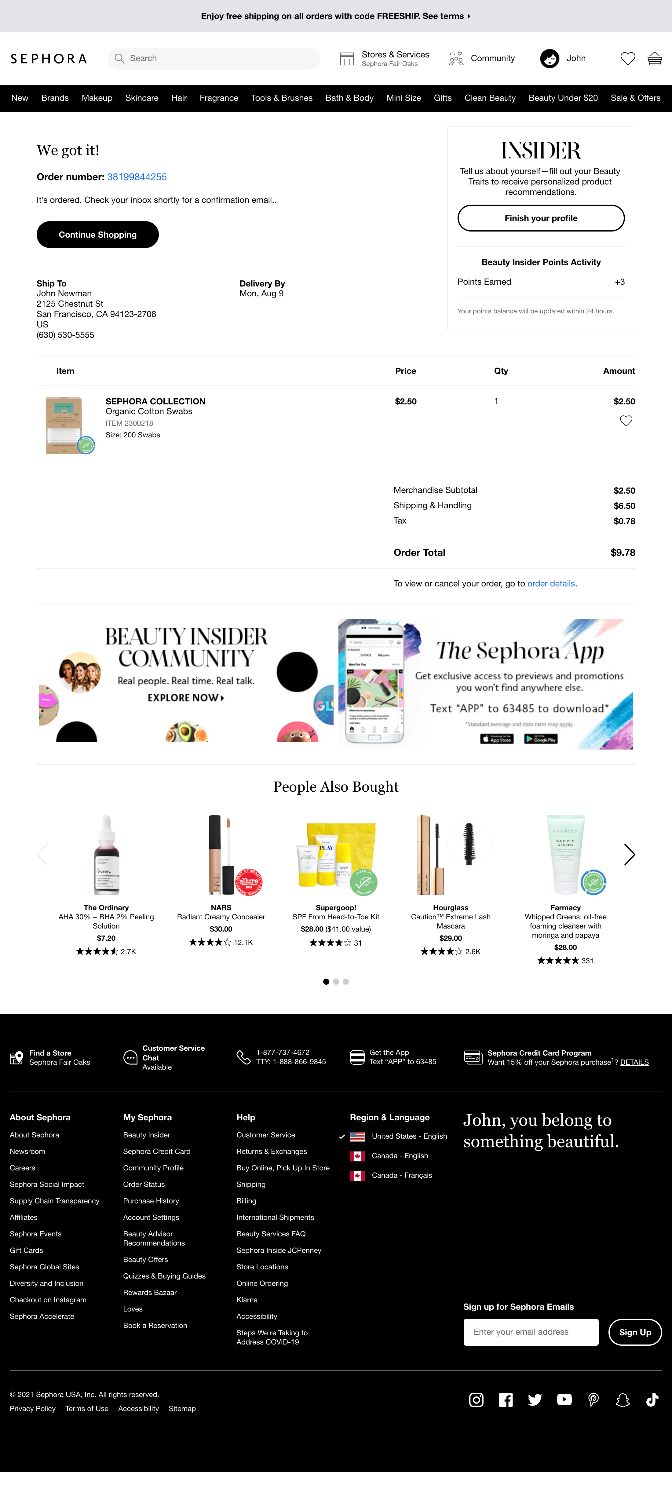 Sephora’s Receipt / Order Confirmation 379 of 656 Receipt / Order