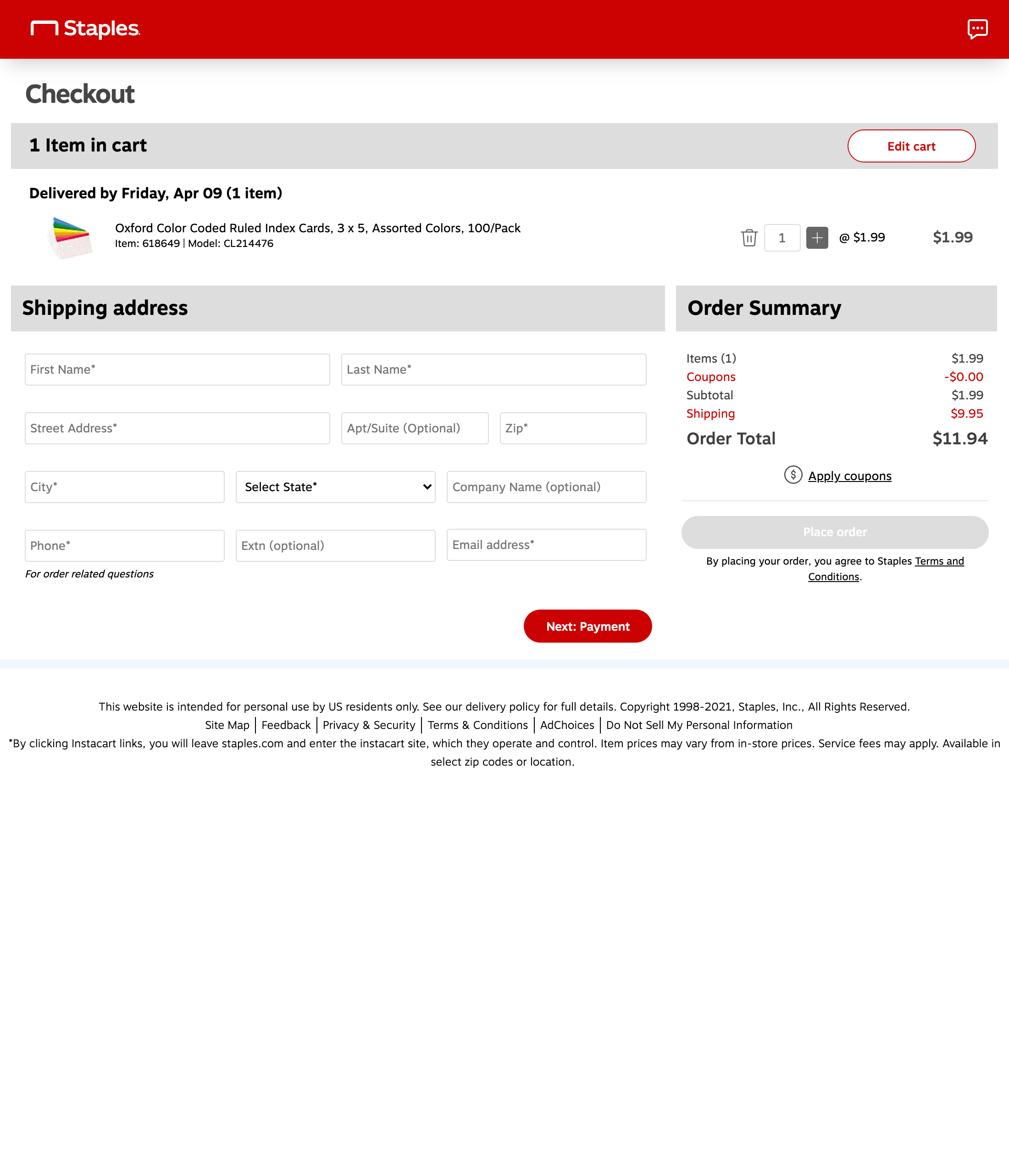 Staples’ Customer Info & Address 537 of 971 Customer Info & Address