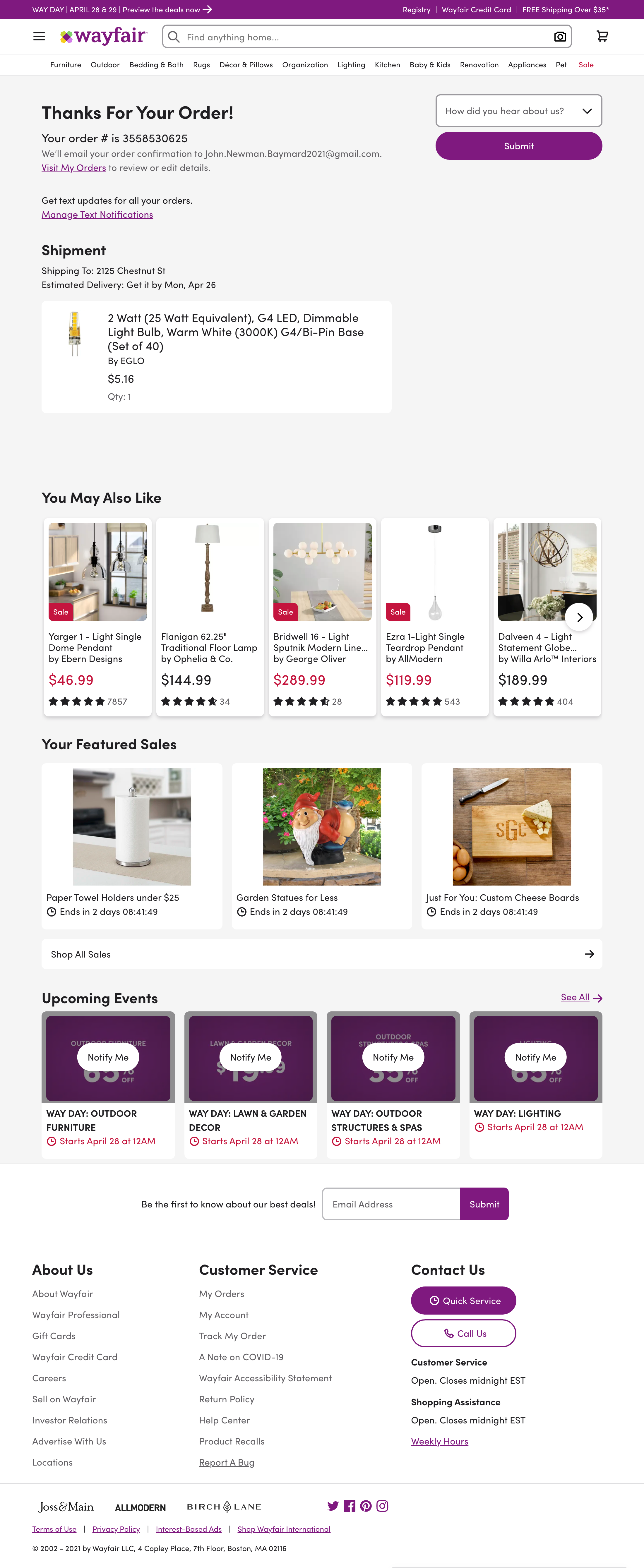 Wayfair’s Receipt / Order Confirmation 413 of 656 Receipt / Order