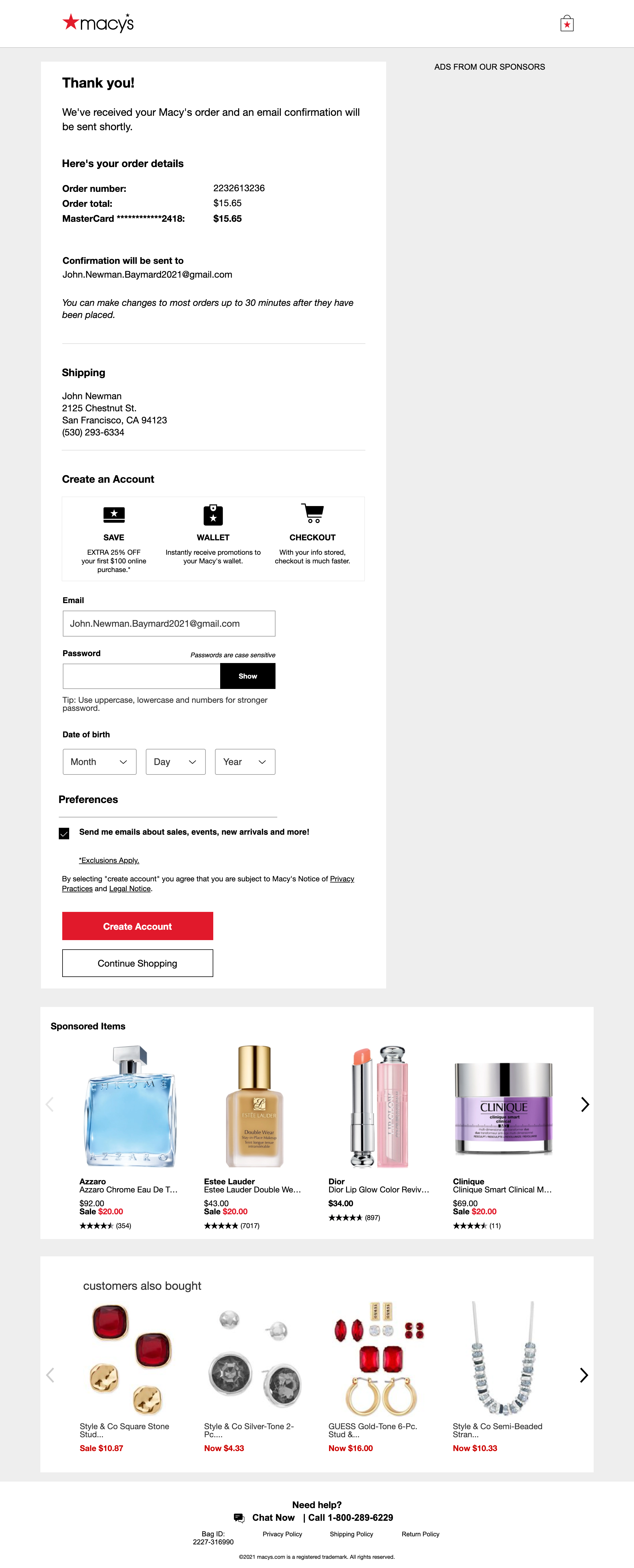 Macy's Receipt / Order Confirmation – 338 of 577 Receipt / Order  Confirmation Examples – Baymard Institute