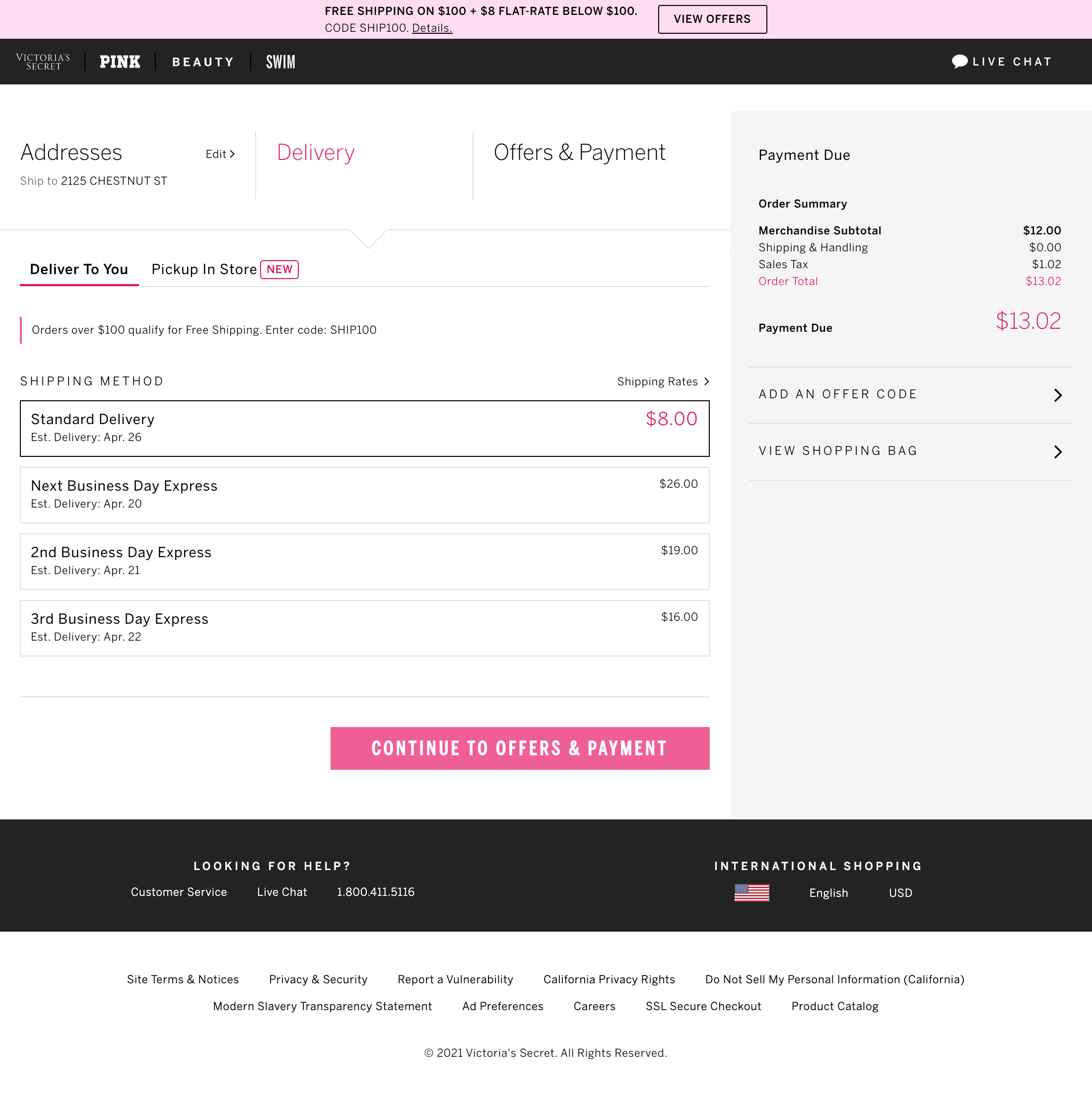 victoria secret shipping package