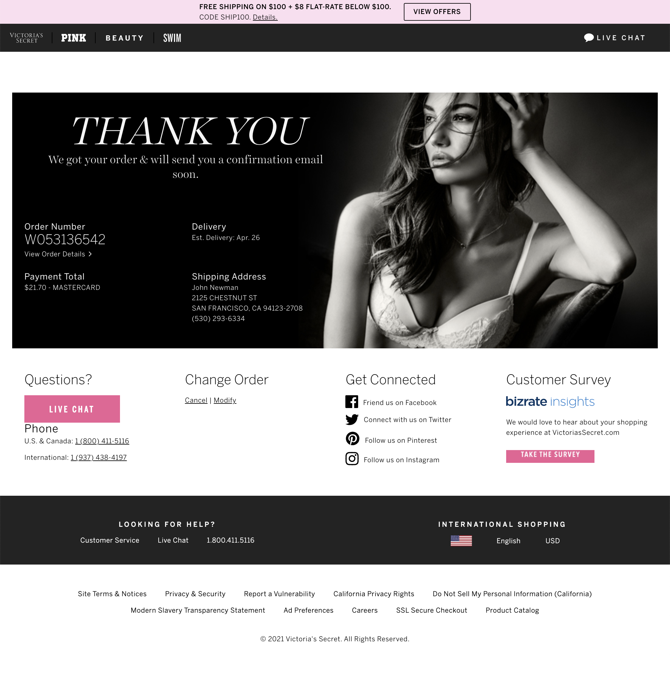 Victoria's Secret's Receipt / Order Confirmation – 328 of 577 Receipt /  Order Confirmation Examples – Baymard Institute