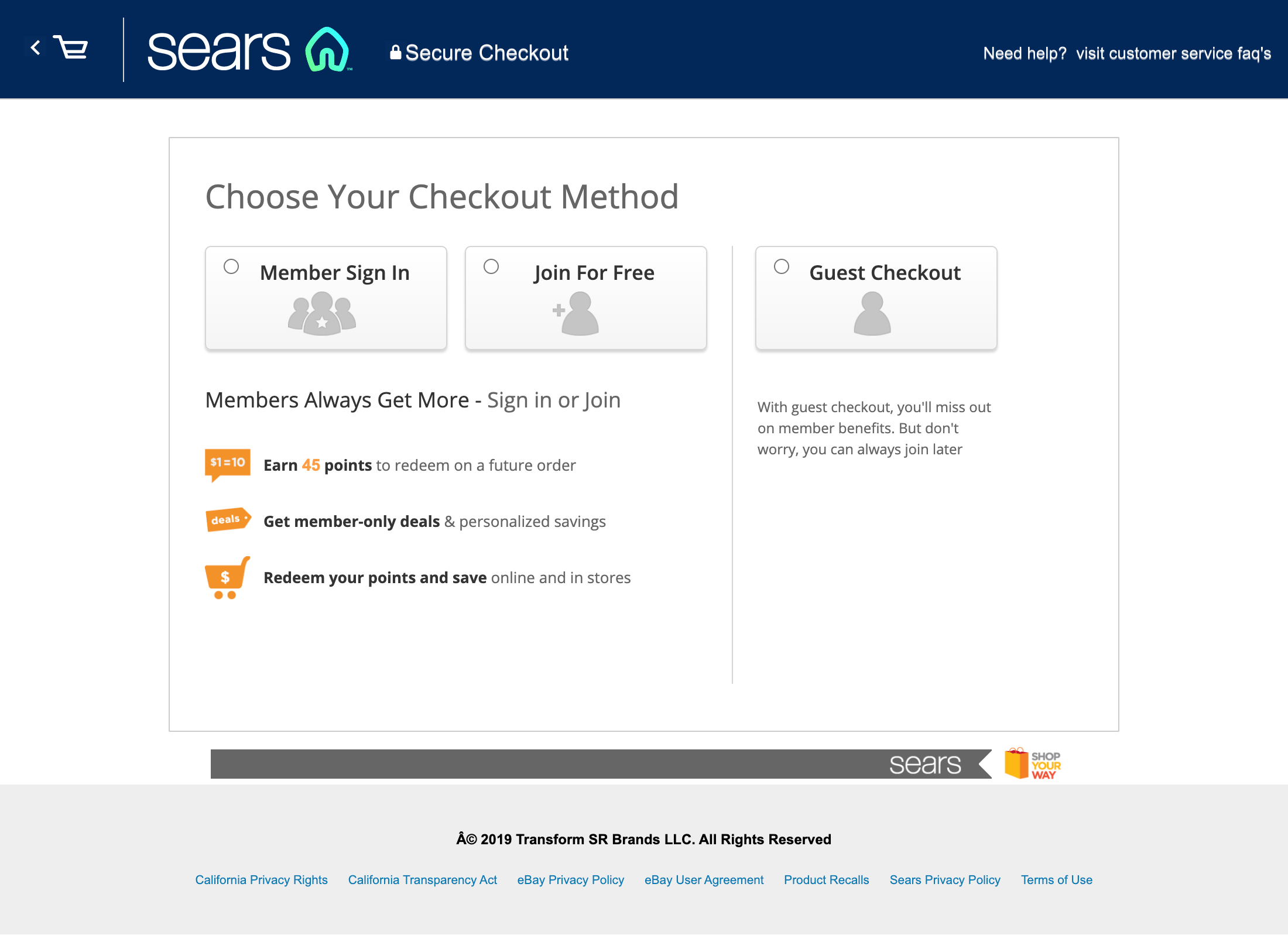 Sears Account Selection 248 Of 686 Account Selection Examples   Sears Checkout Step 1 Account 