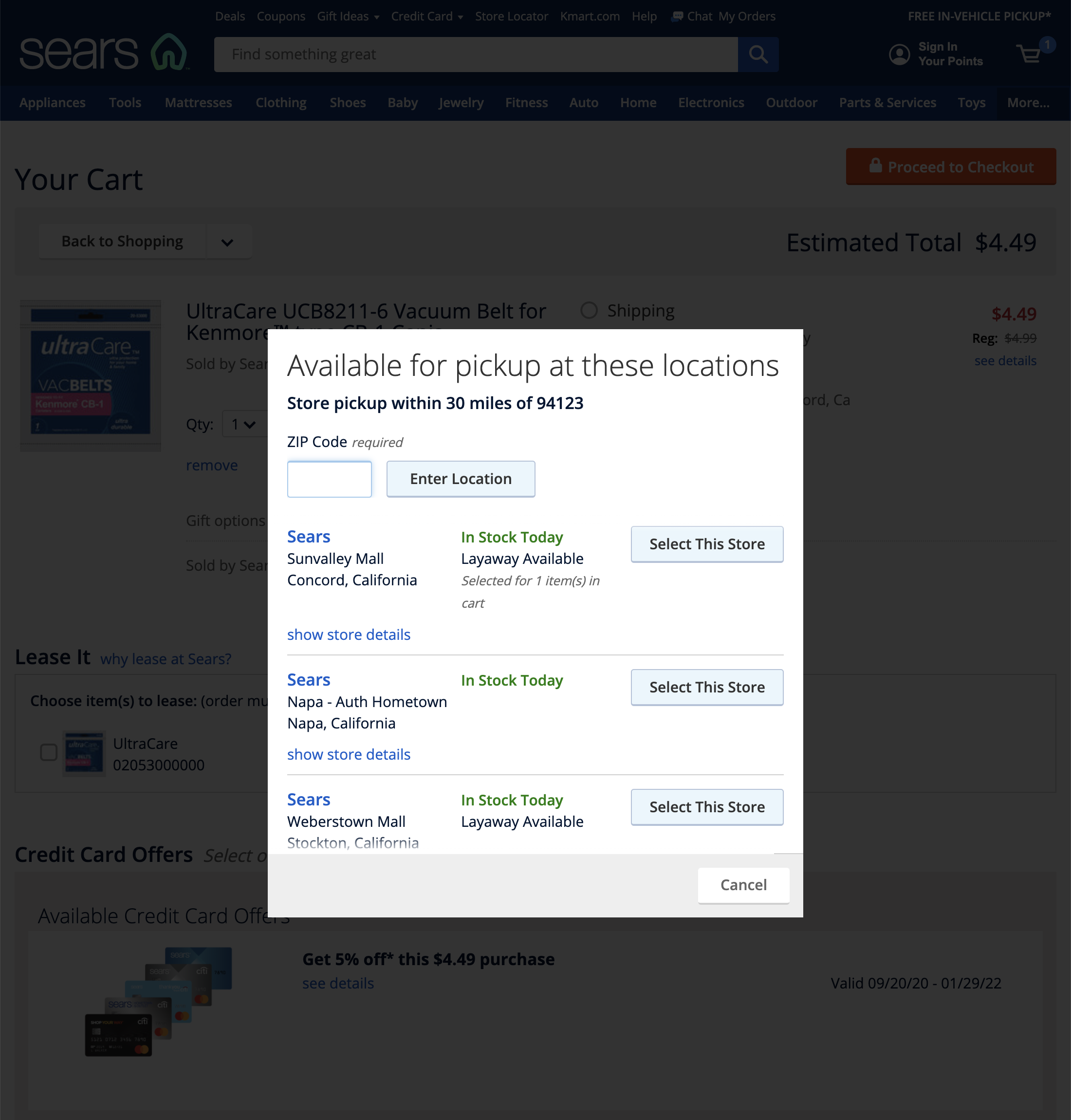 Sears’ Store Pickup 72 of 124 Store Pickup Examples Baymard Institute