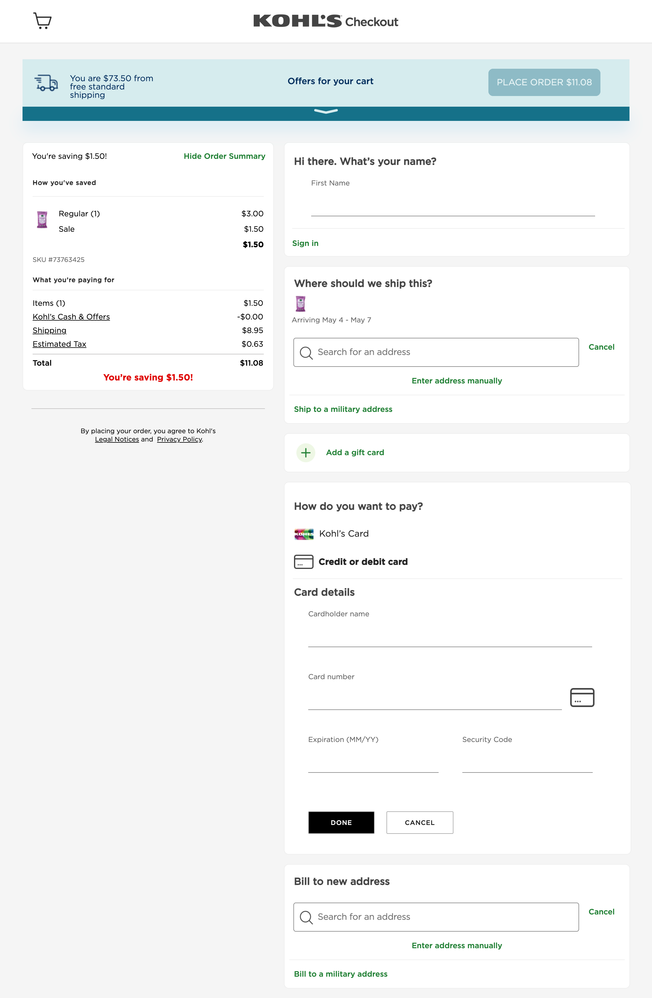 Kohl’s Payment 630 of 1118 Payment Examples Baymard Institute