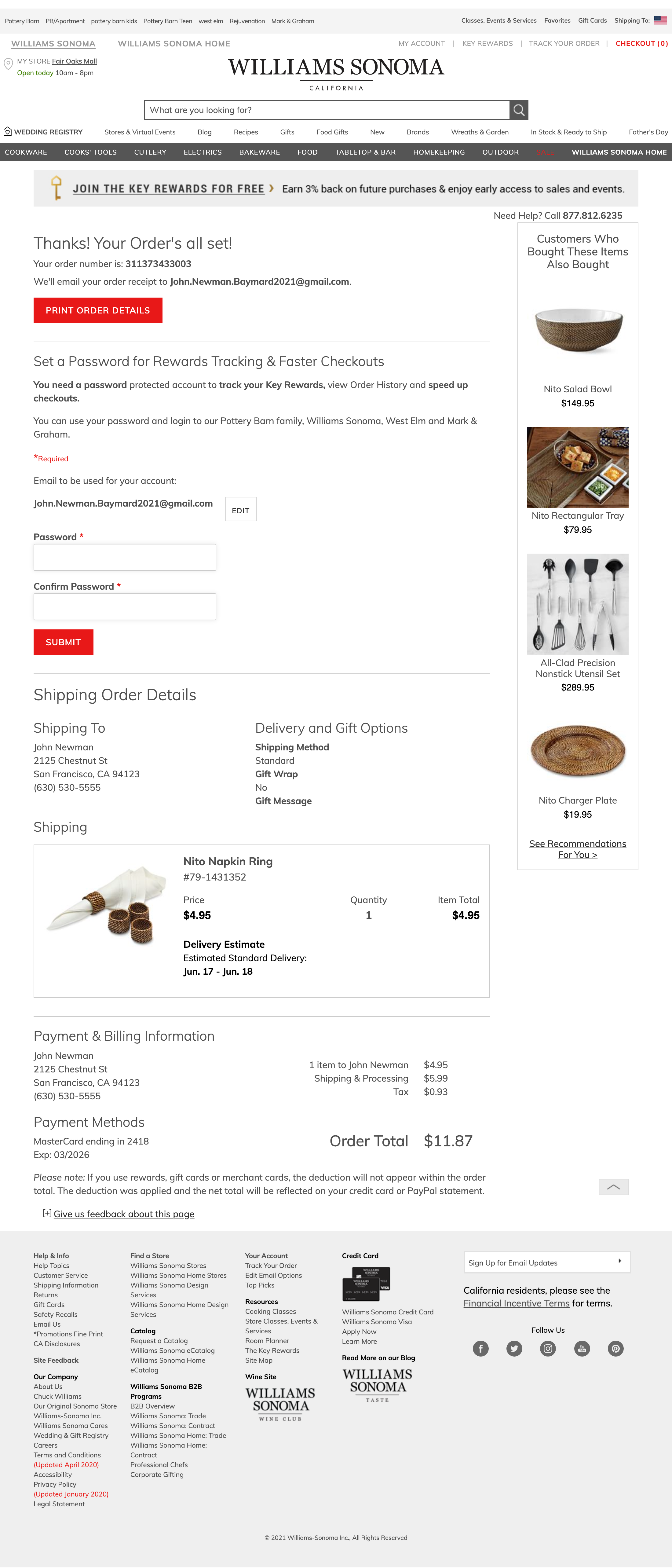 Williams Sonoma’s Receipt / Order Confirmation 318 of 589 Receipt