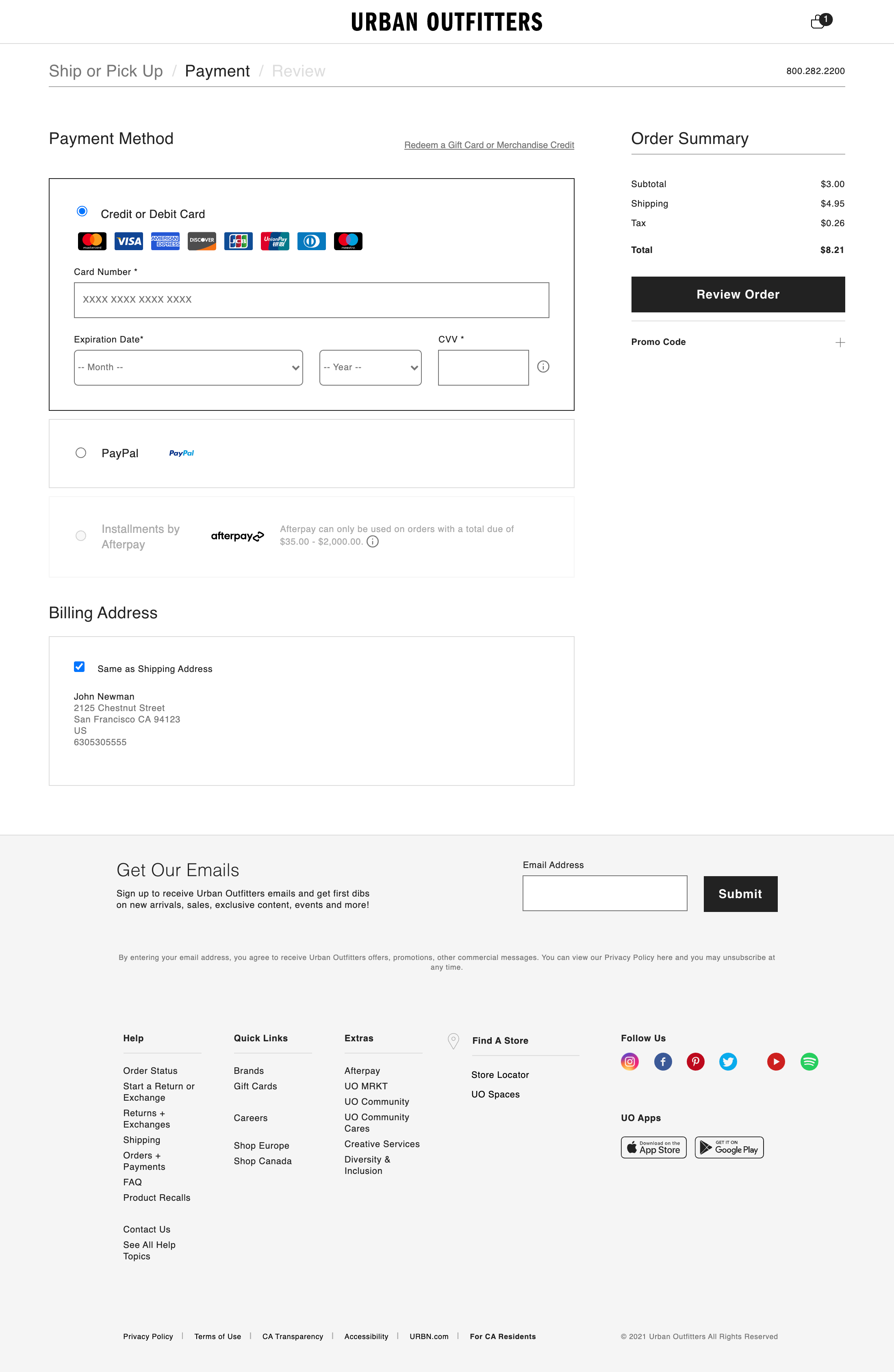 Urban Outfitters’ Payment 466 of 915 Payment Examples Baymard Institute