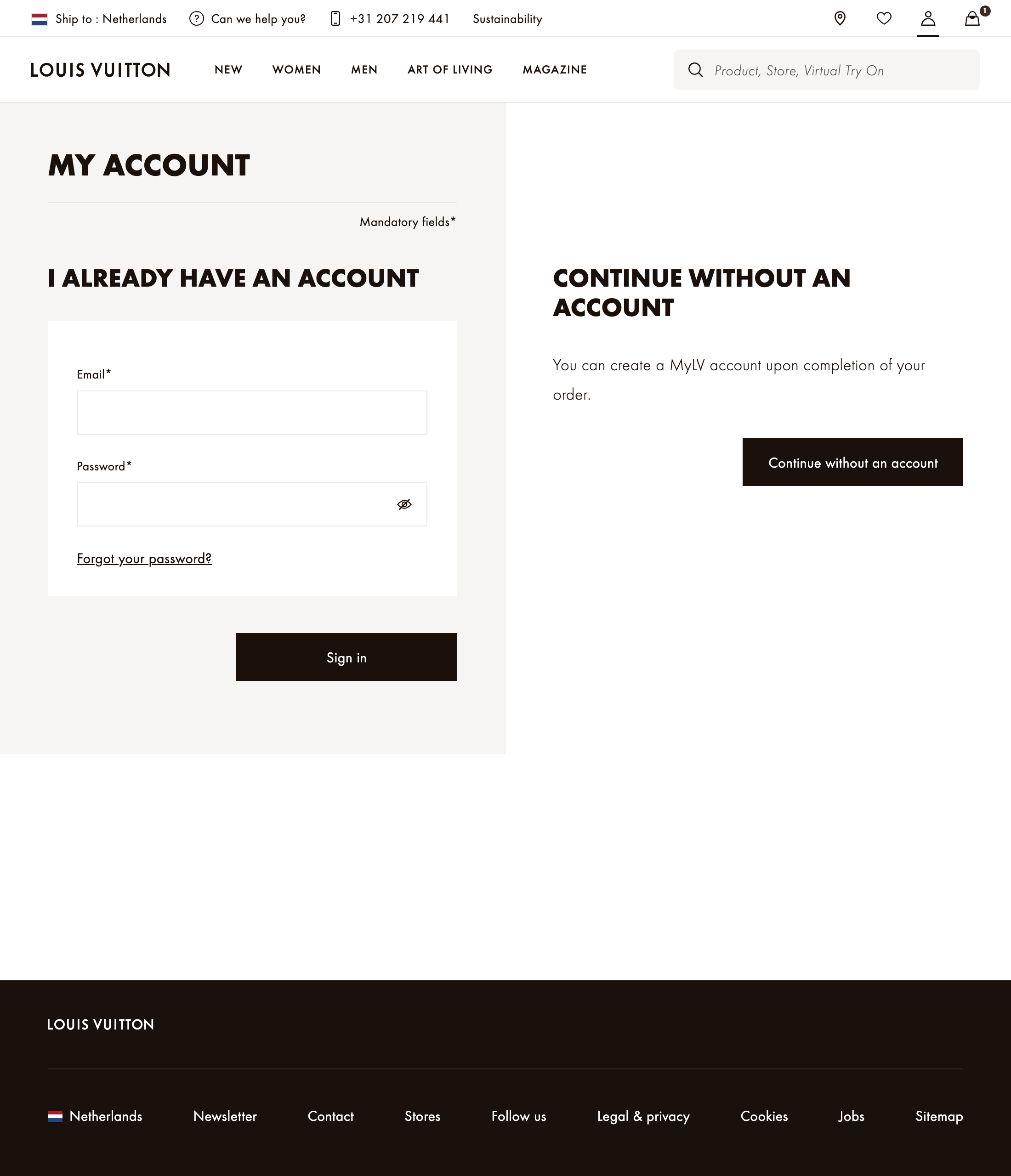 Louis Vuitton's Account Selection – 322 of 686 Account Selection Examples –  Baymard Institute