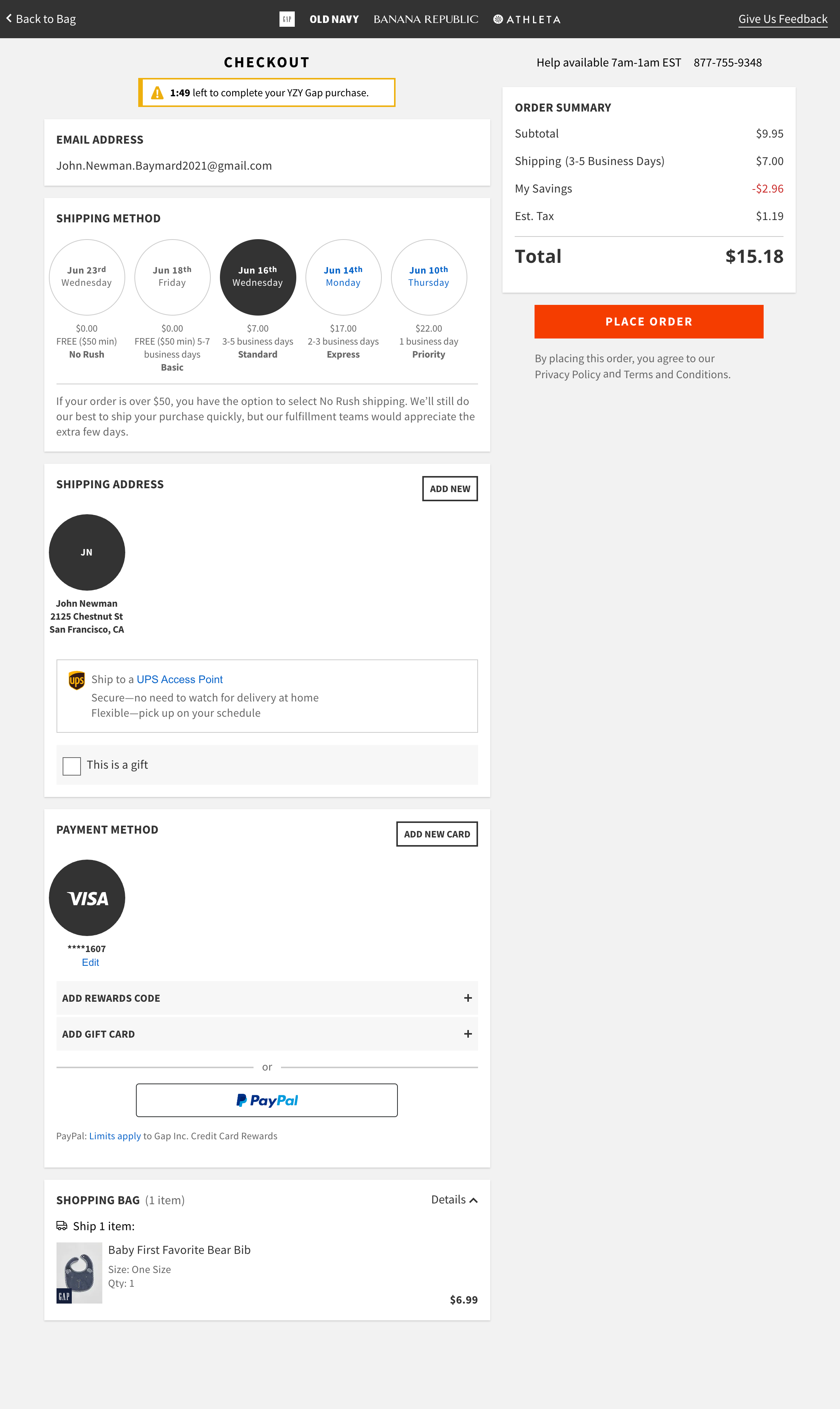 GAP’s Review Order 175 of 551 Review Order Examples Baymard Institute