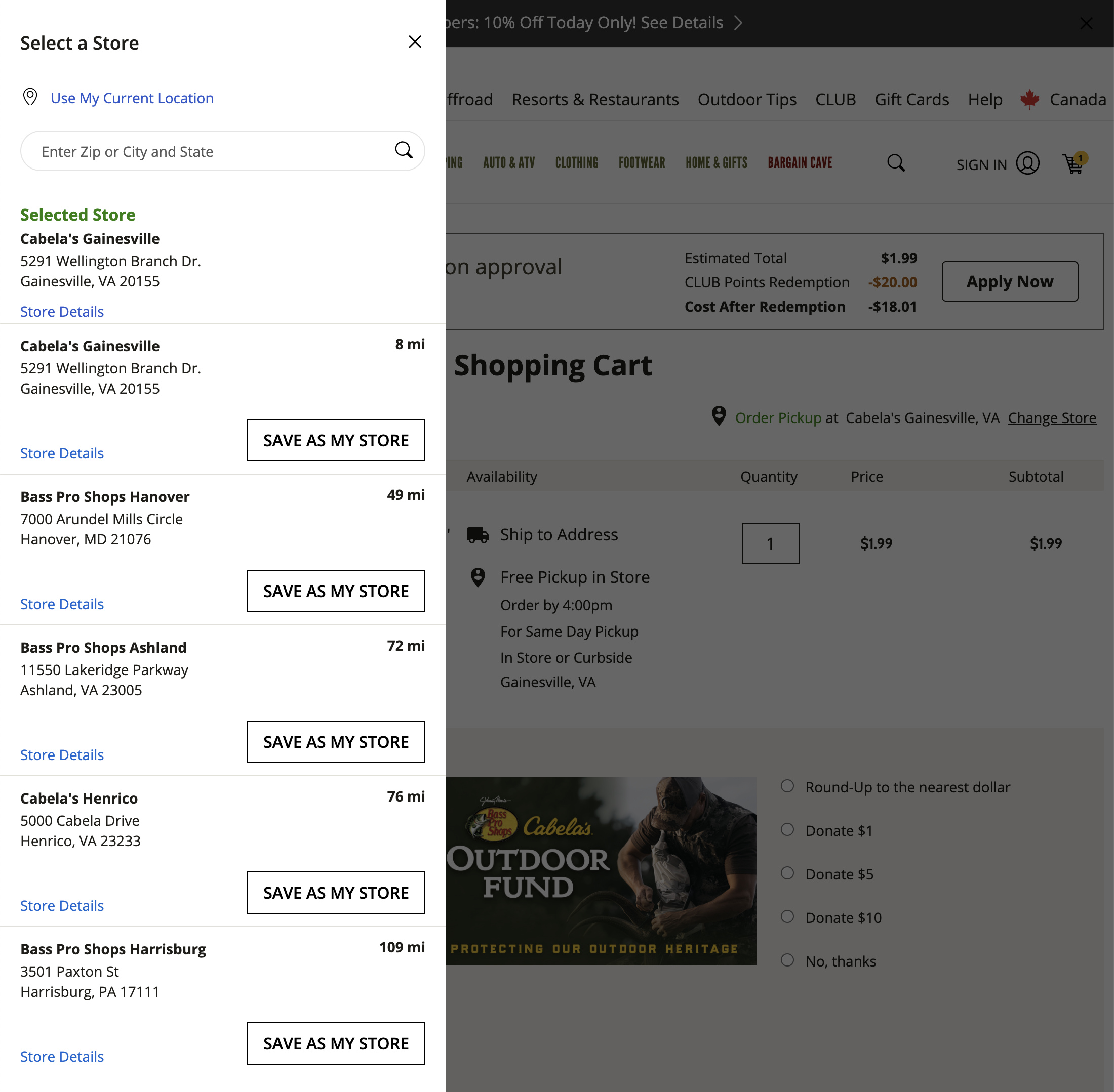 Cabela’s Store Pickup 96 of 124 Store Pickup Examples Baymard Institute
