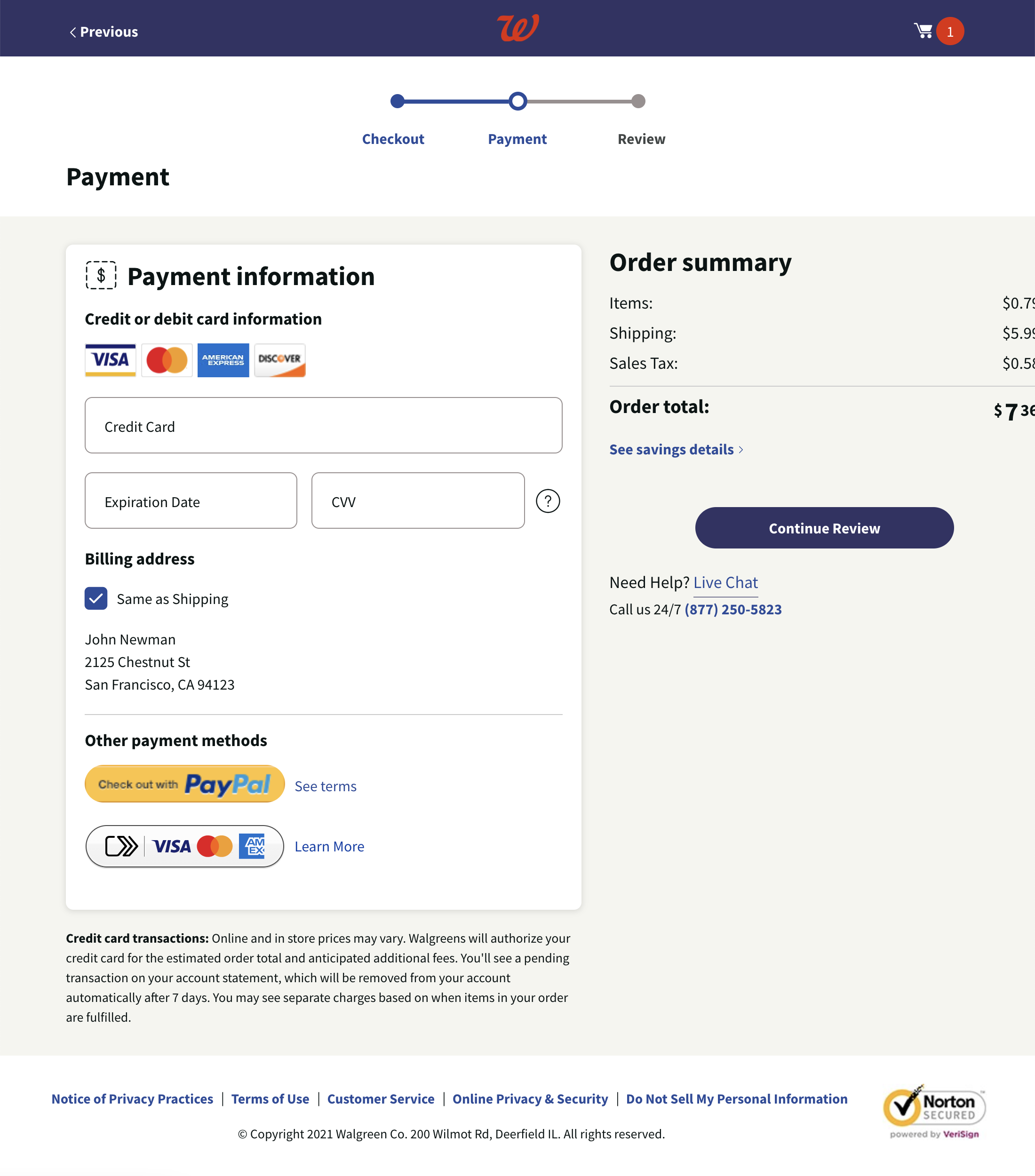 Walgreens’ Billing Address 333 of 648 Billing Address Examples