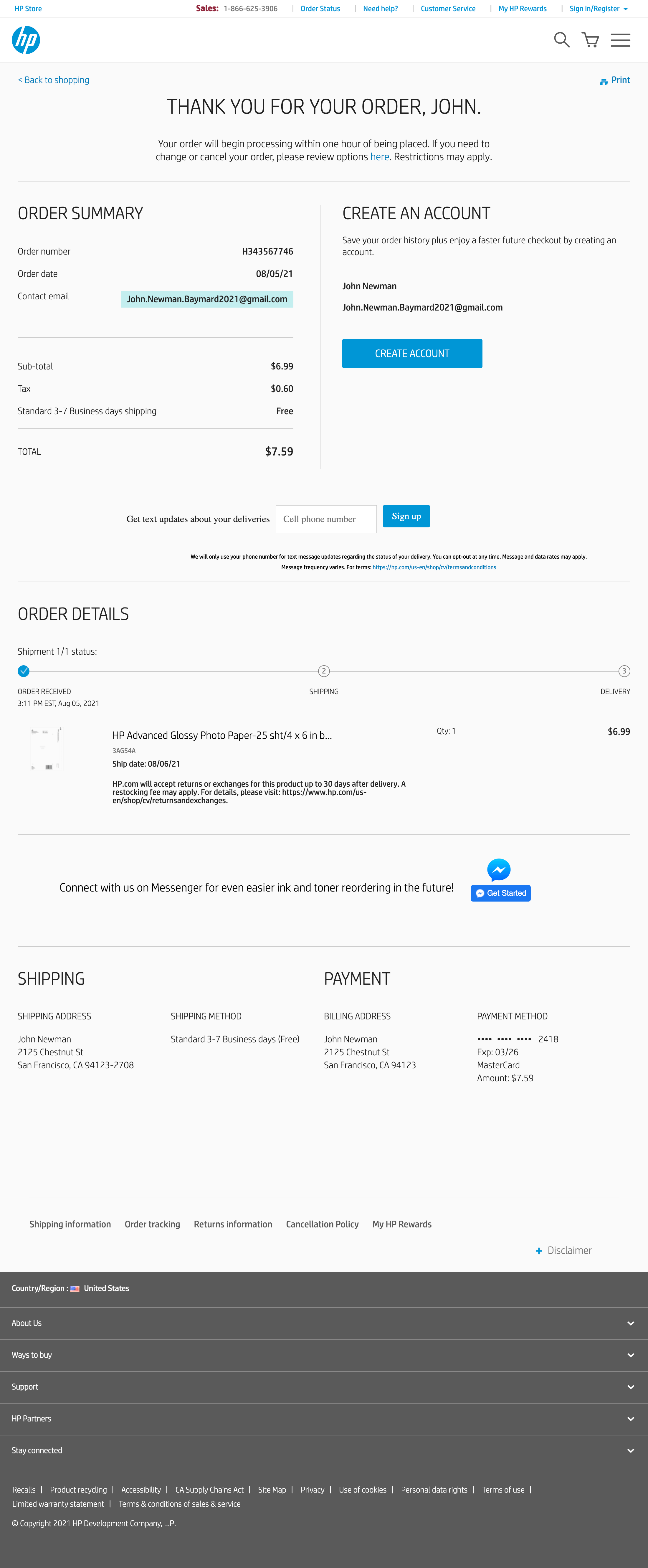 HP’s Receipt / Order Confirmation 358 of 656 Receipt / Order