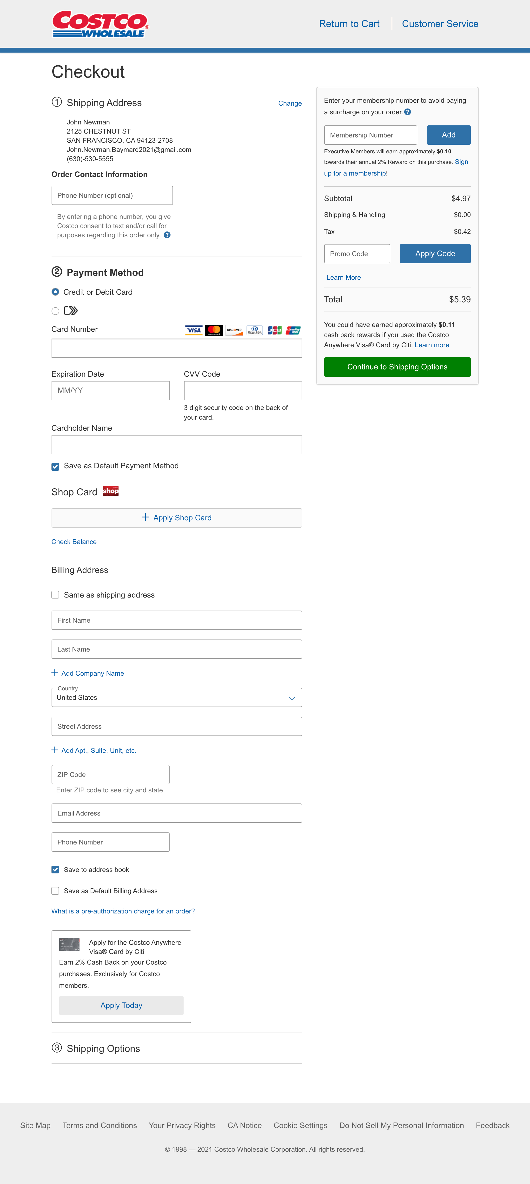 Costco’s Billing Address 206 of 556 Billing Address Examples
