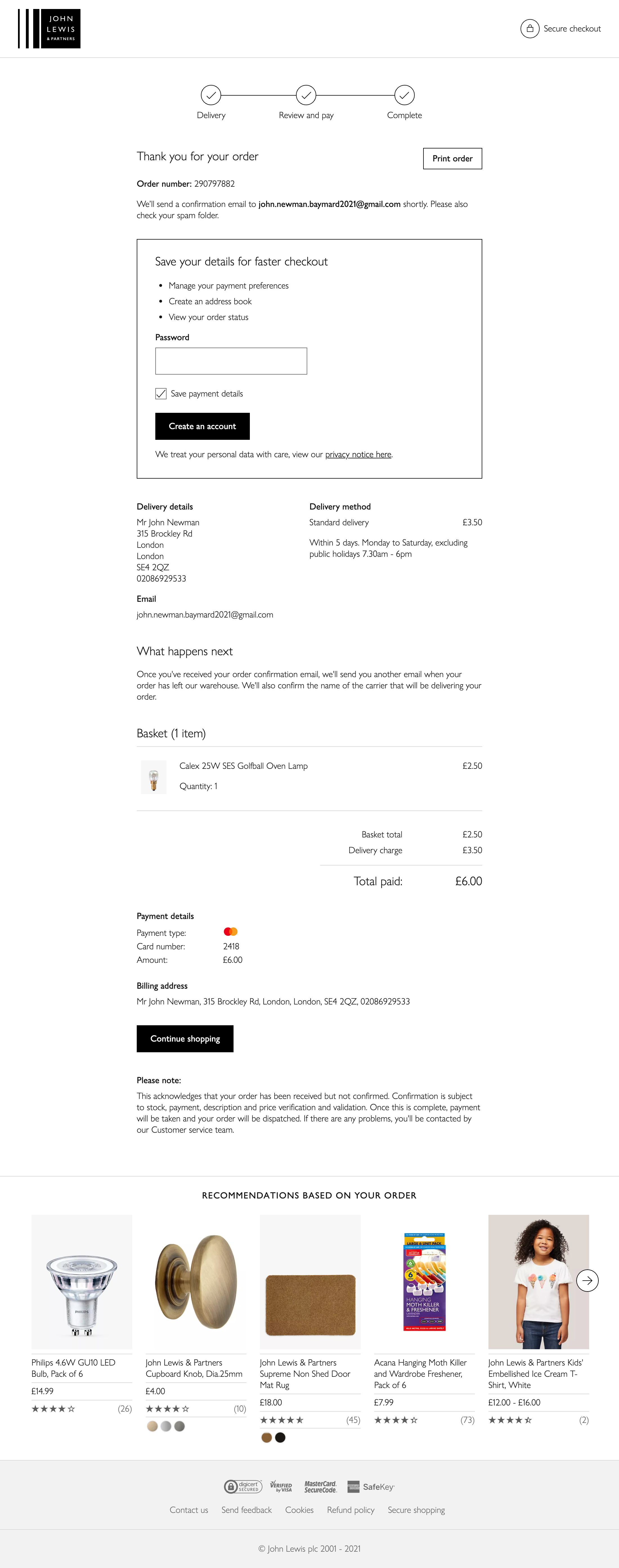 John Lewis’ Receipt / Order Confirmation 337 of 656 Receipt / Order