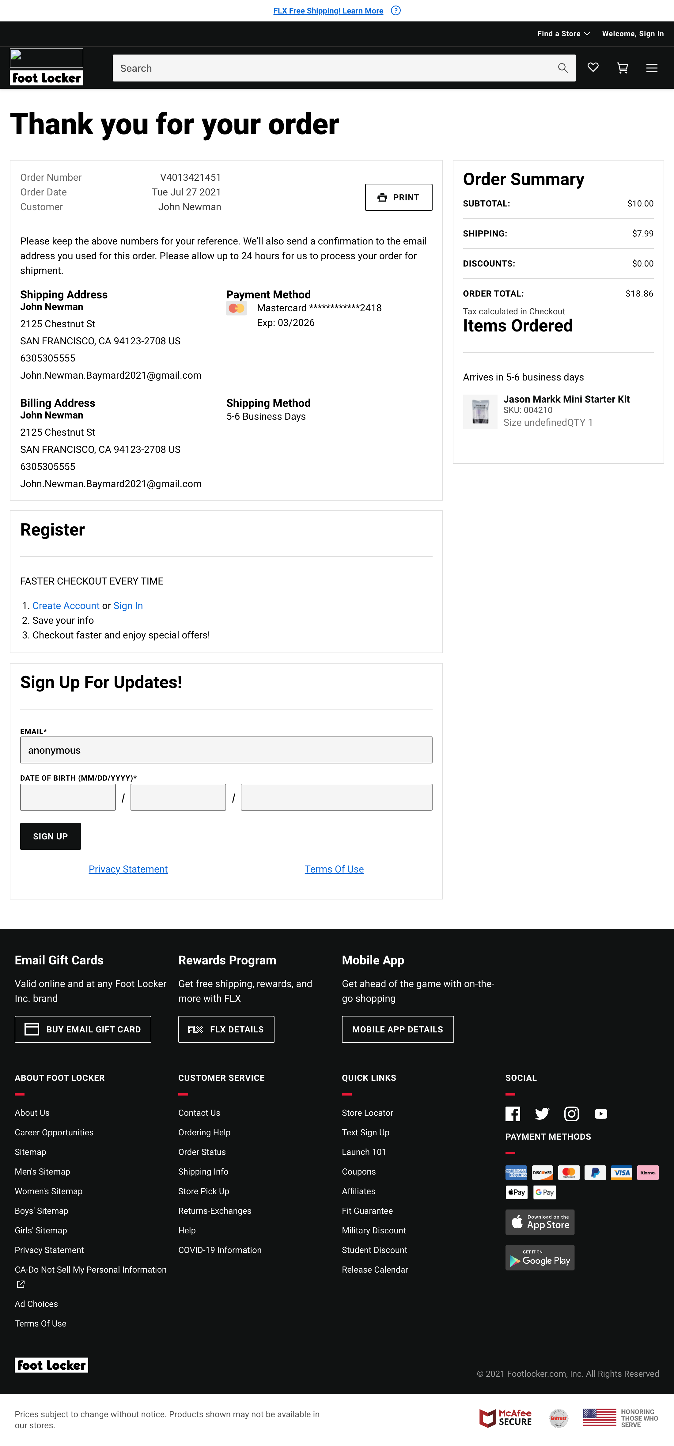 Foot Locker S Receipt Order Confirmation 336 Of 656 Receipt Order   Foot Locker Checkout Step 1 Receipt 