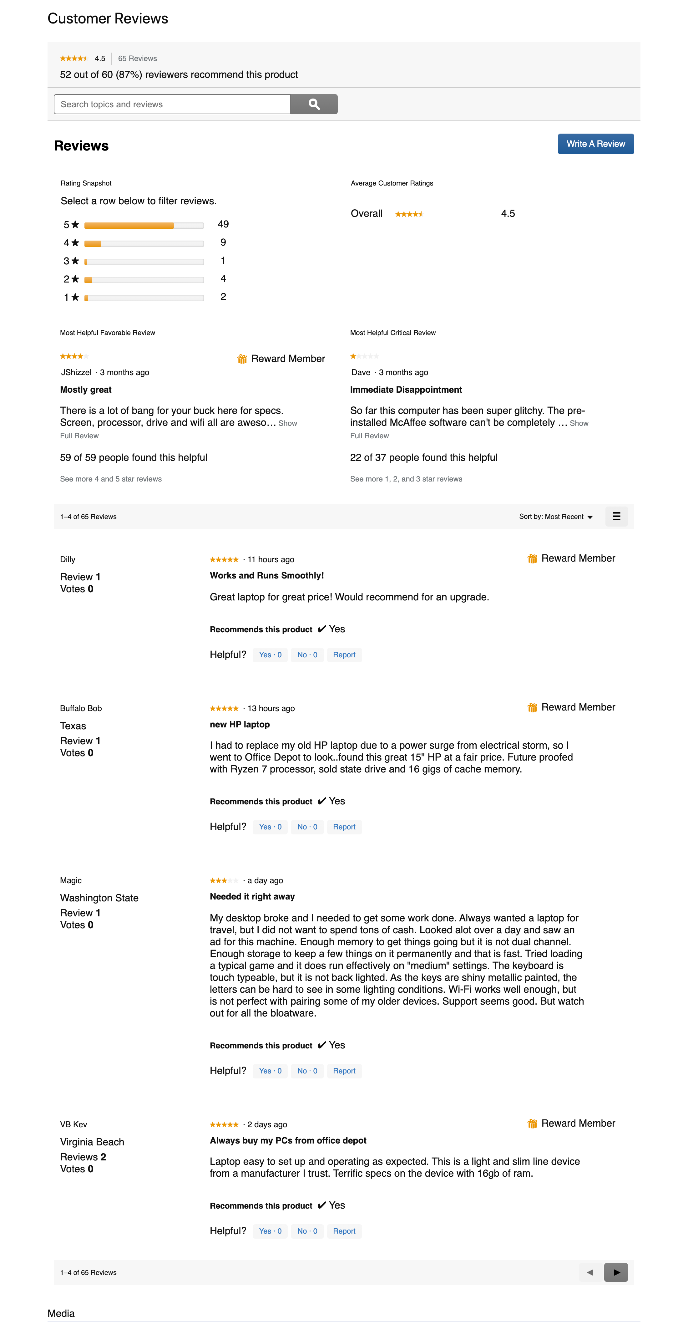 Office Depot’s User Reviews Section 210 of 365 User Reviews Section
