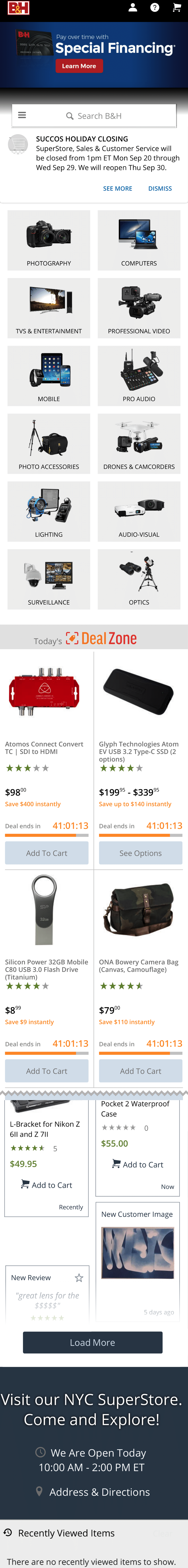 Mobile screenshot of B&H Photo