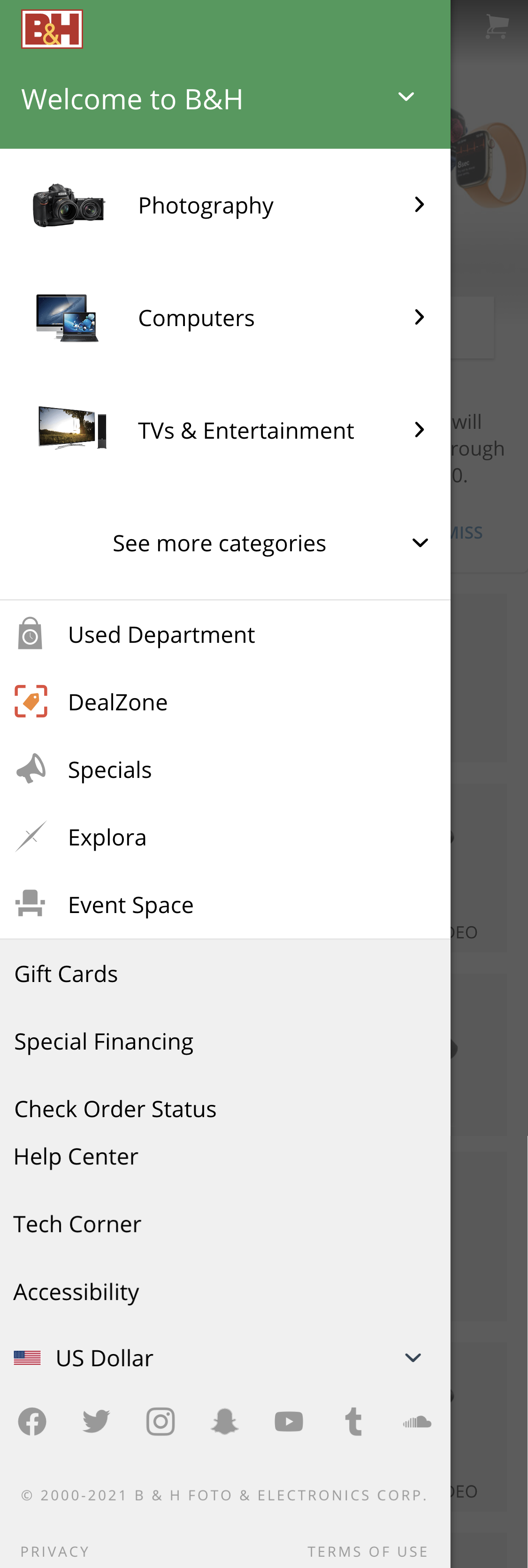 Mobile screenshot of B&H Photo