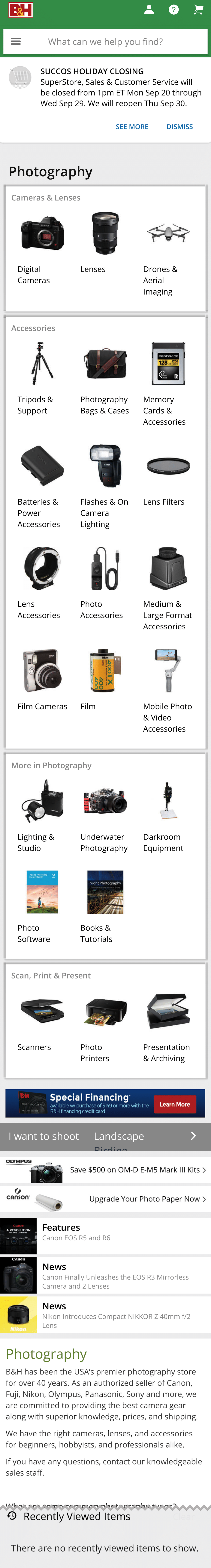 Mobile screenshot of B&H Photo
