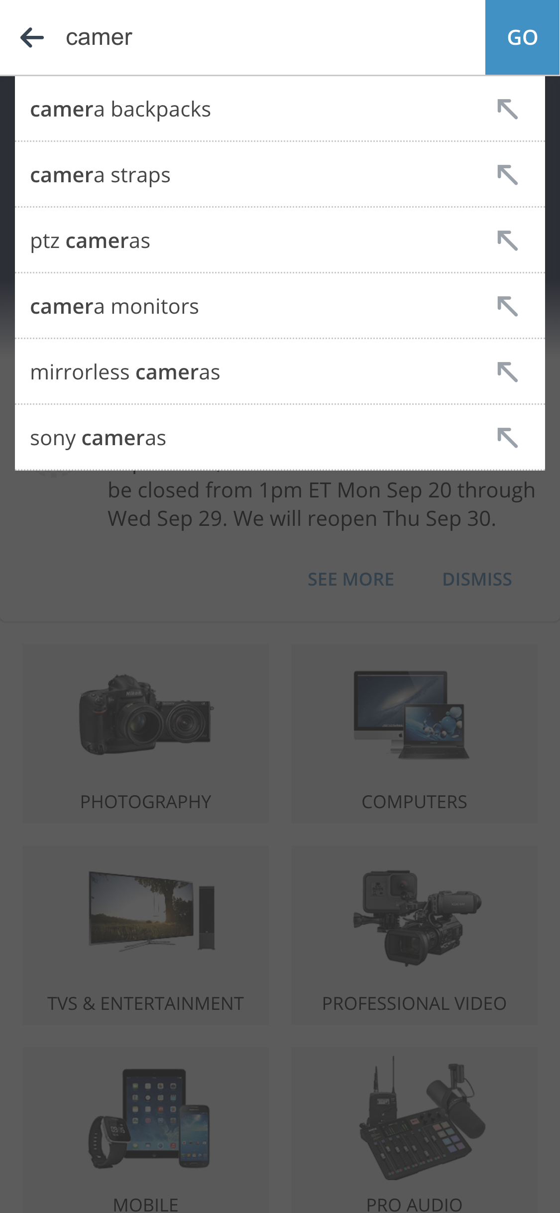 Mobile screenshot of B&H Photo