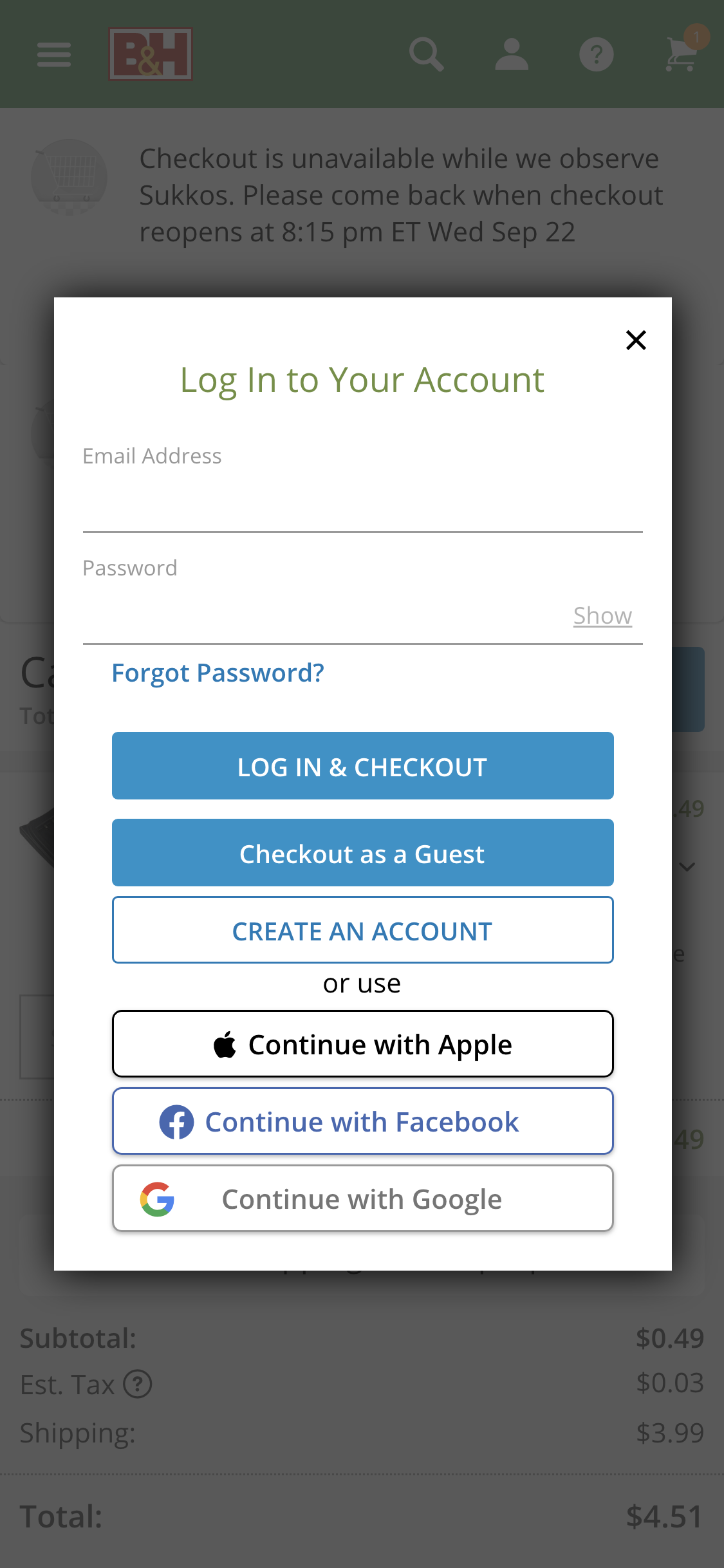 Mobile screenshot of B&H Photo