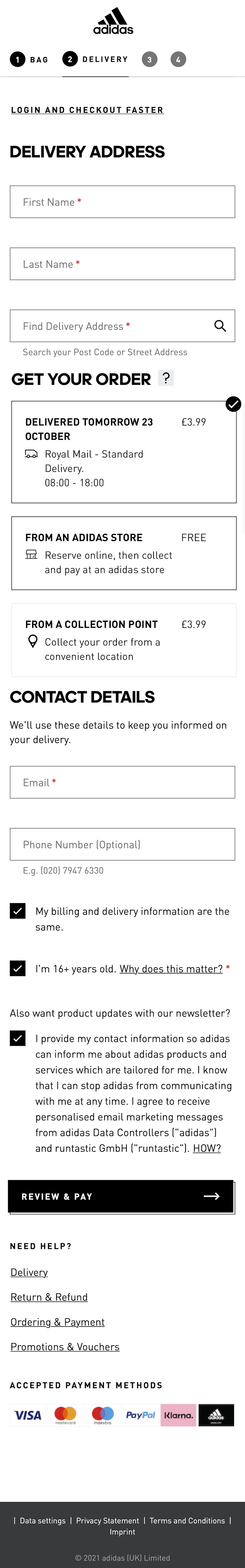 Adidas' Mobile Delivery Shipping Methods 184 of 646 Delivery & Shipping Examples – Baymard Institute