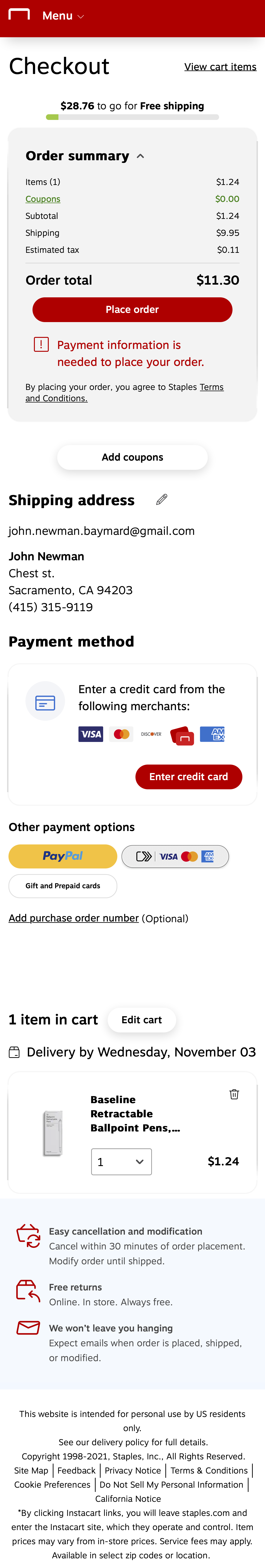 Staples’ Mobile Payment 457 of 1013 Payment Examples Baymard Institute