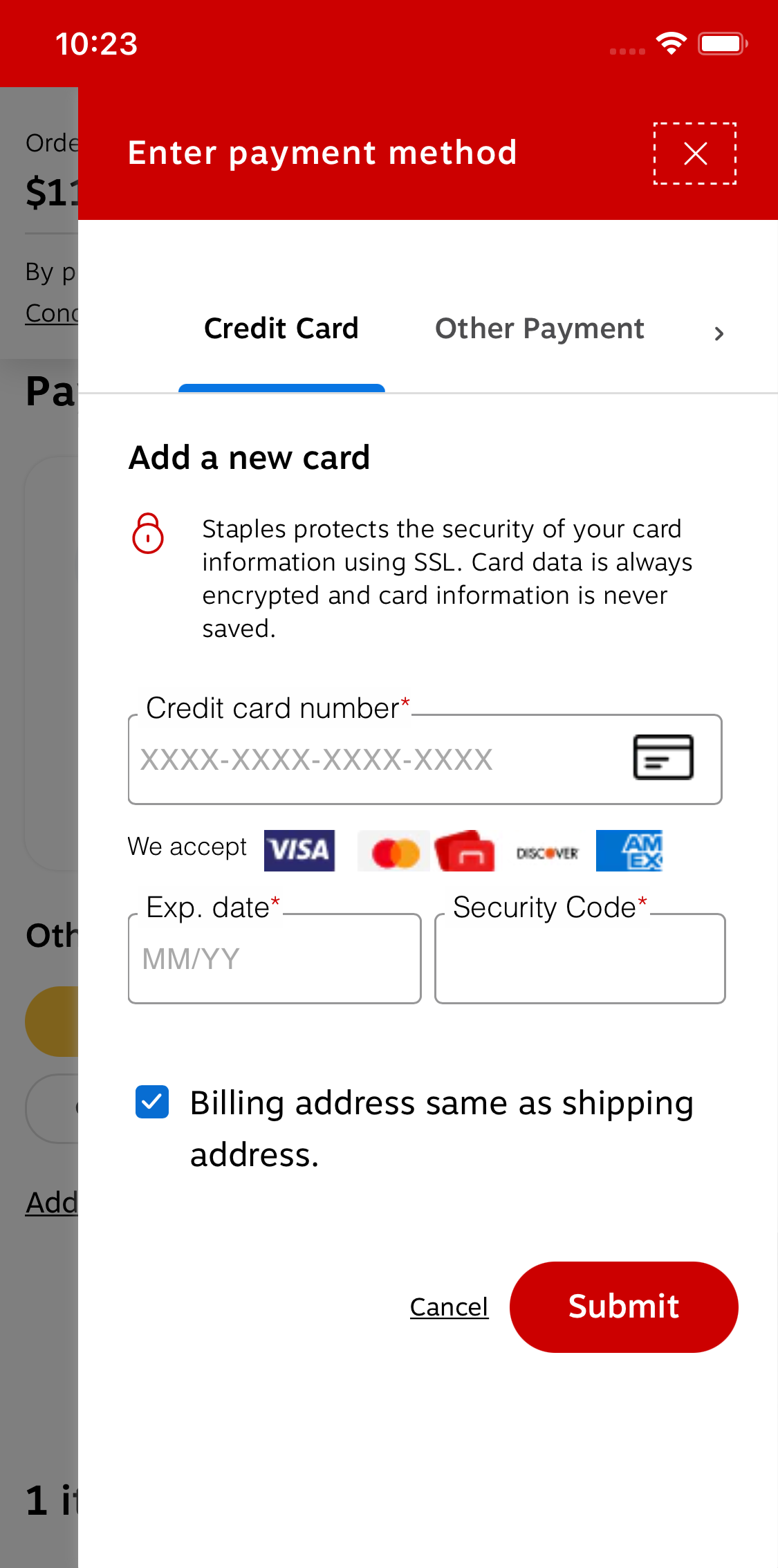 Staples’ Mobile Billing Address 235 of 608 Billing Address Examples