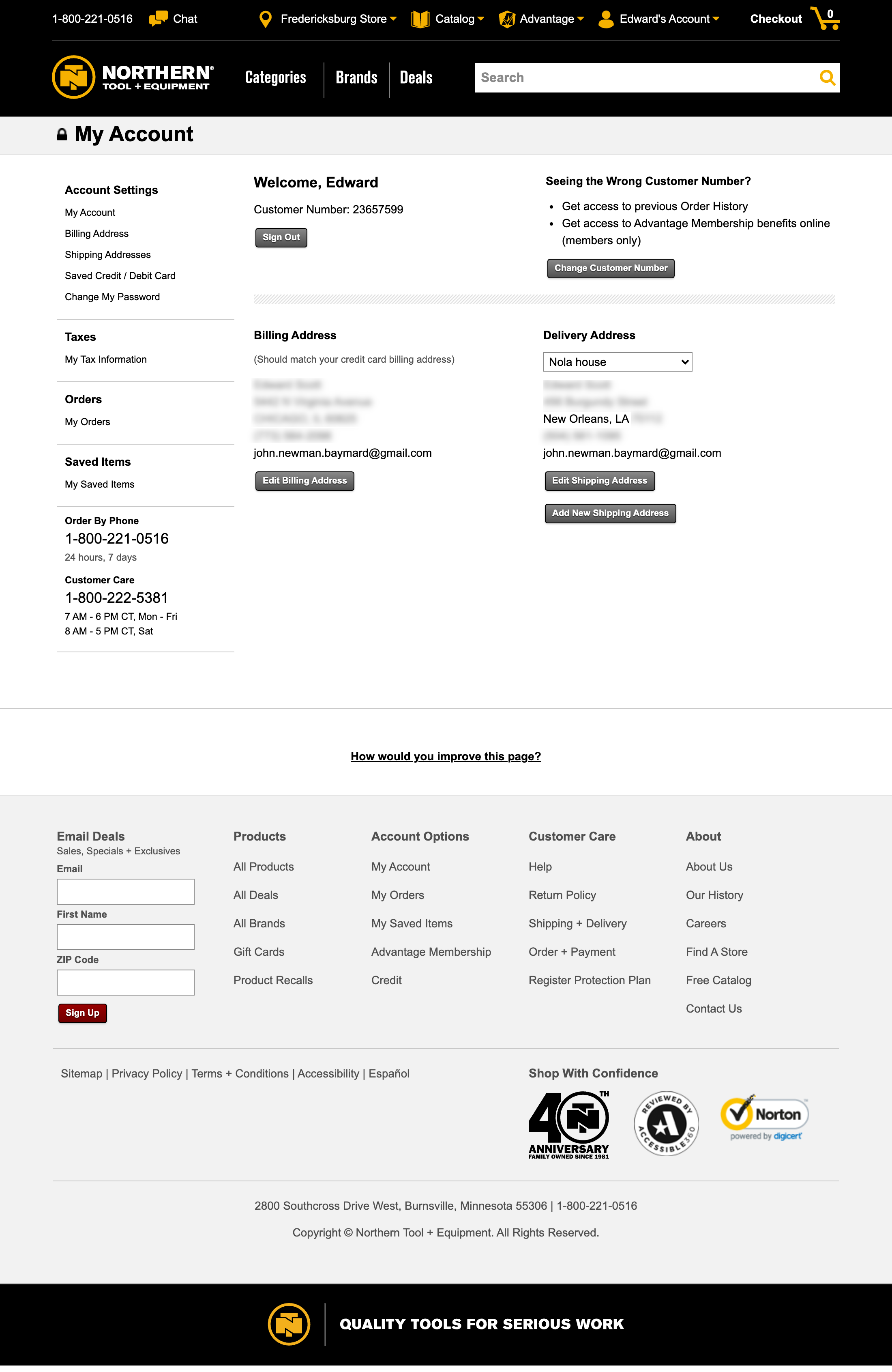 Northern Tool’s Account Dashboard 49 of 178 Account Dashboard