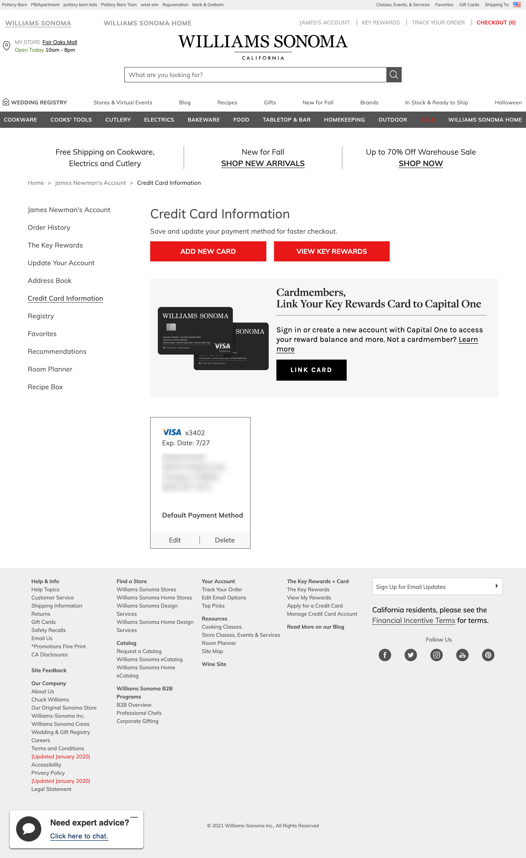 Williams Sonoma???s Stored Credit Cards 152 of 253 Stored Credit Cards