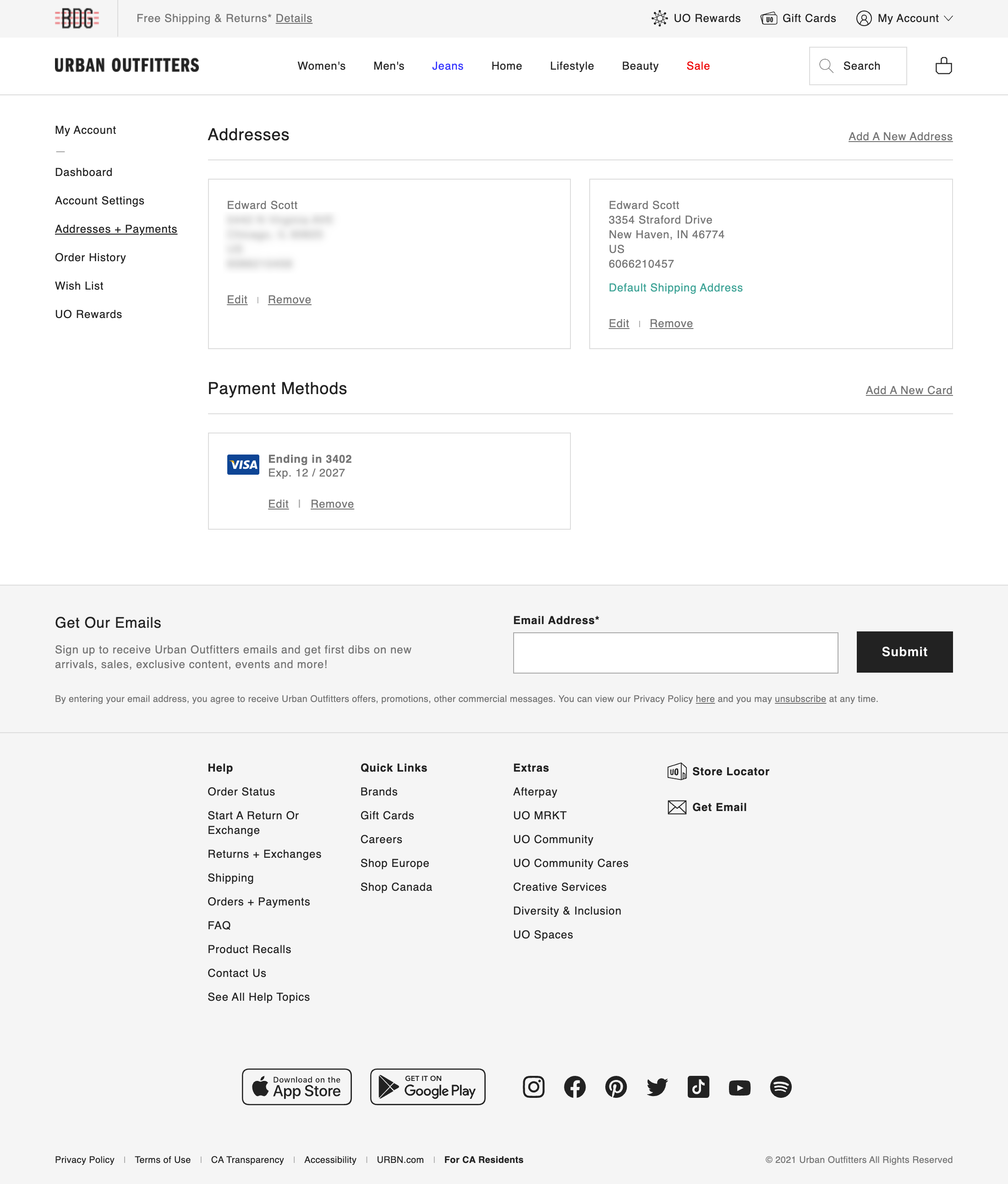 Urban Outfitters’ Address Book 284 of 371 Address Book Examples