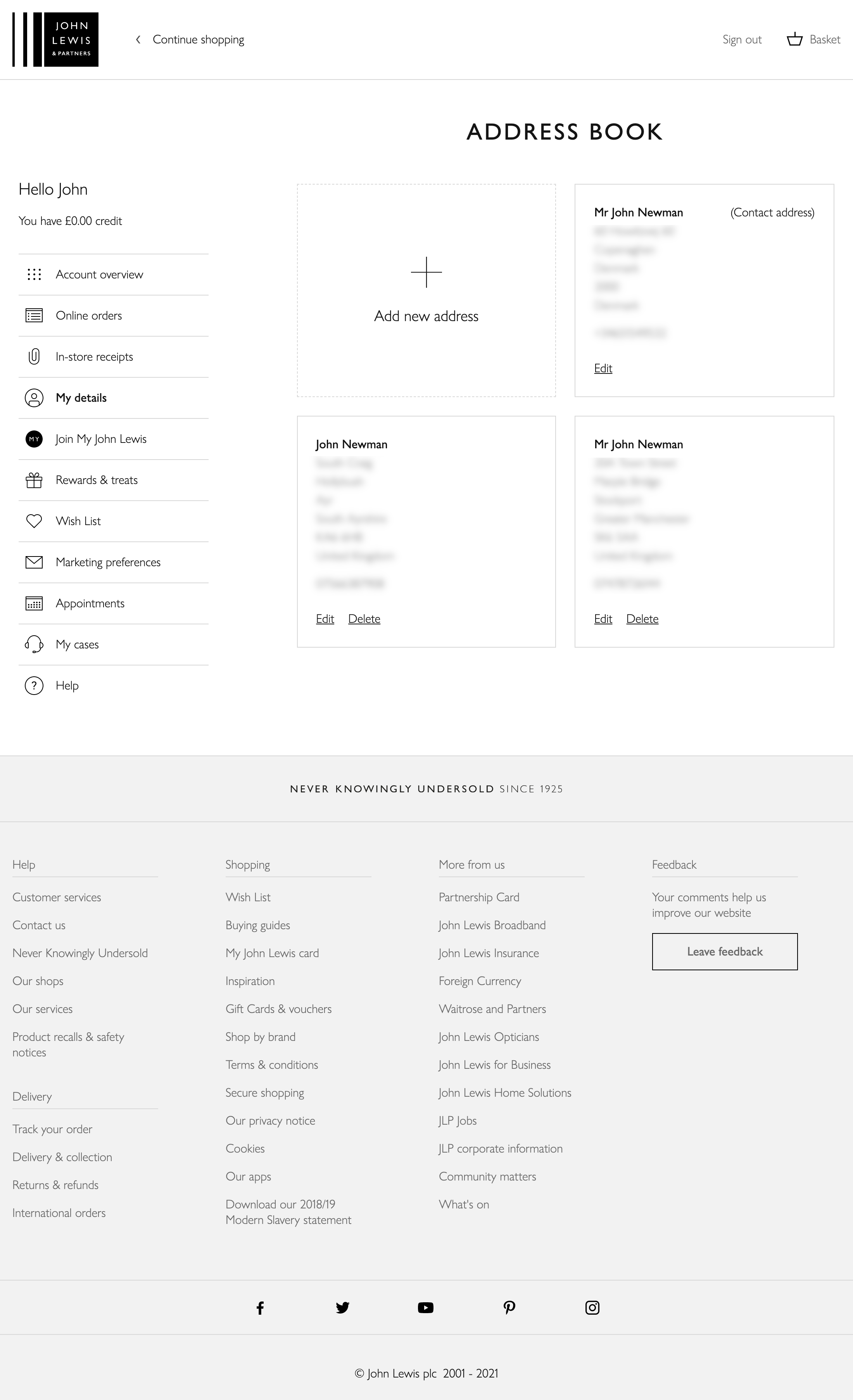 John Lewis’ Address Book 317 of 428 Address Book Examples Baymard
