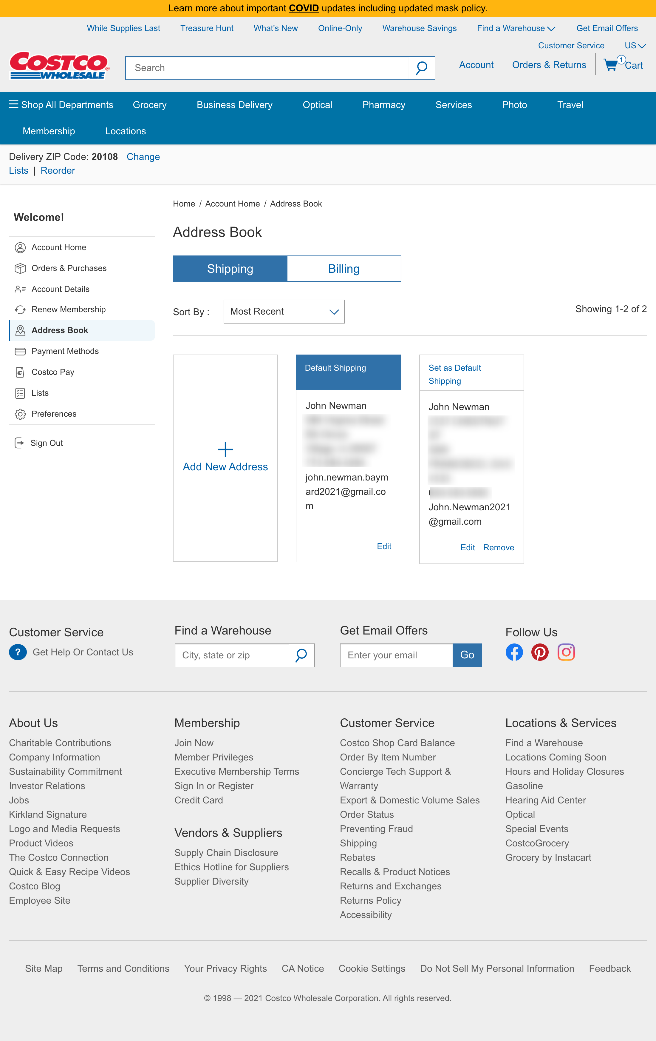 Costco’s Address Book 309 of 428 Address Book Examples Baymard