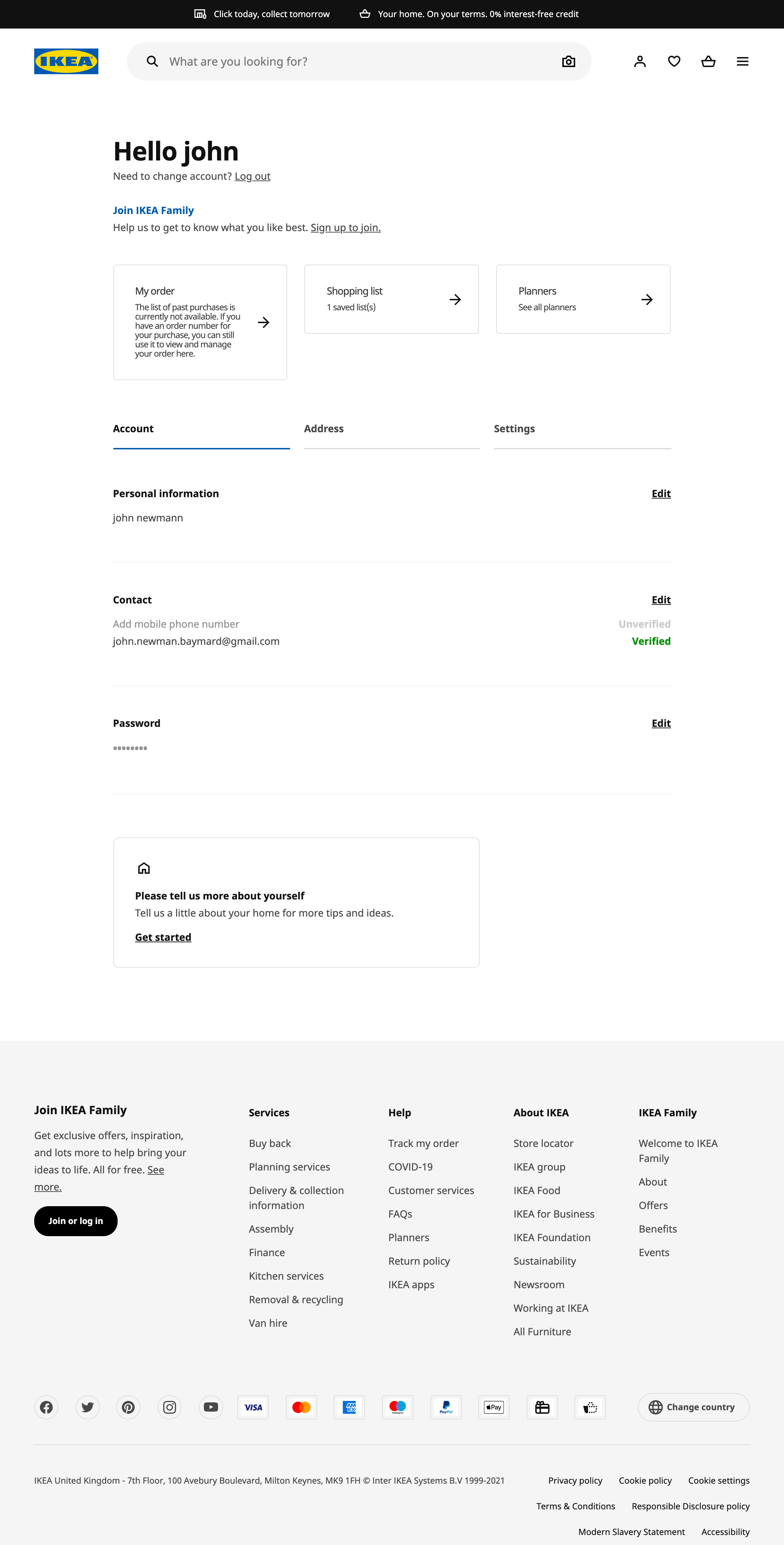 IKEA’s Account Dashboard 342 of 517 Account Dashboard Examples Baymard Institute