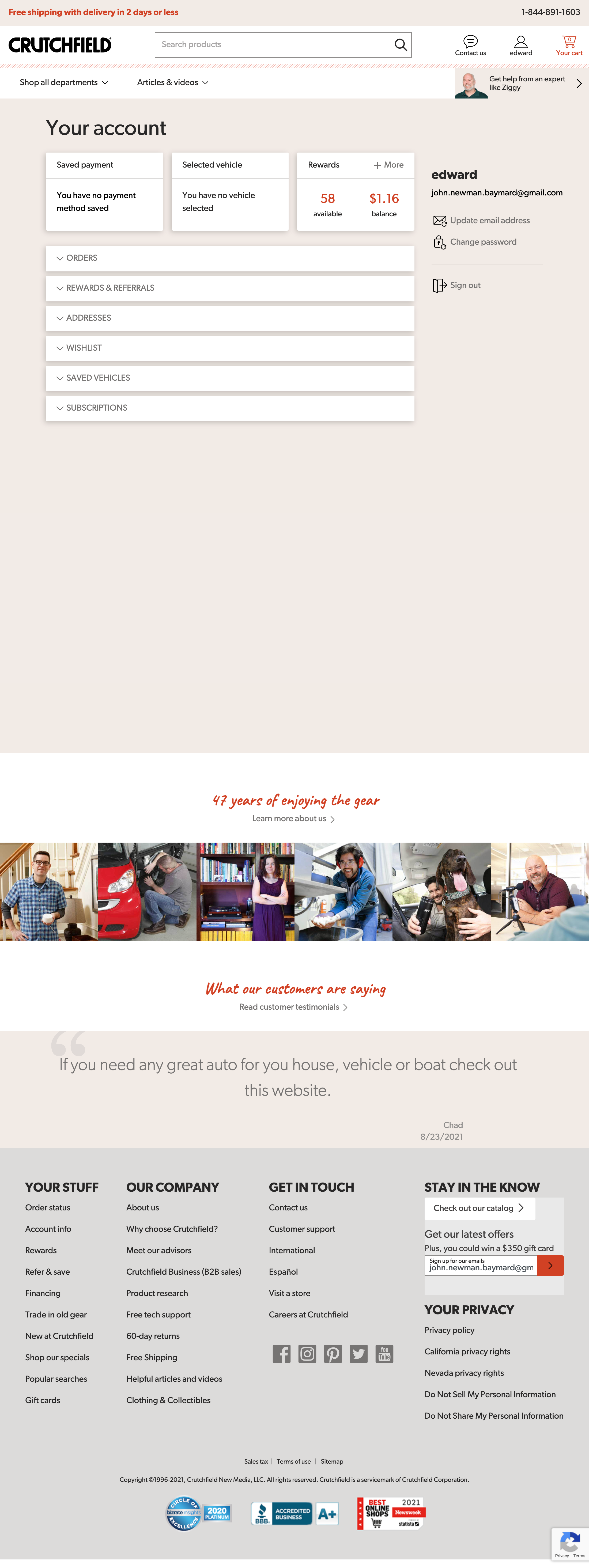 Crutchfield’s Account Dashboard 331 of 517 Account Dashboard Examples