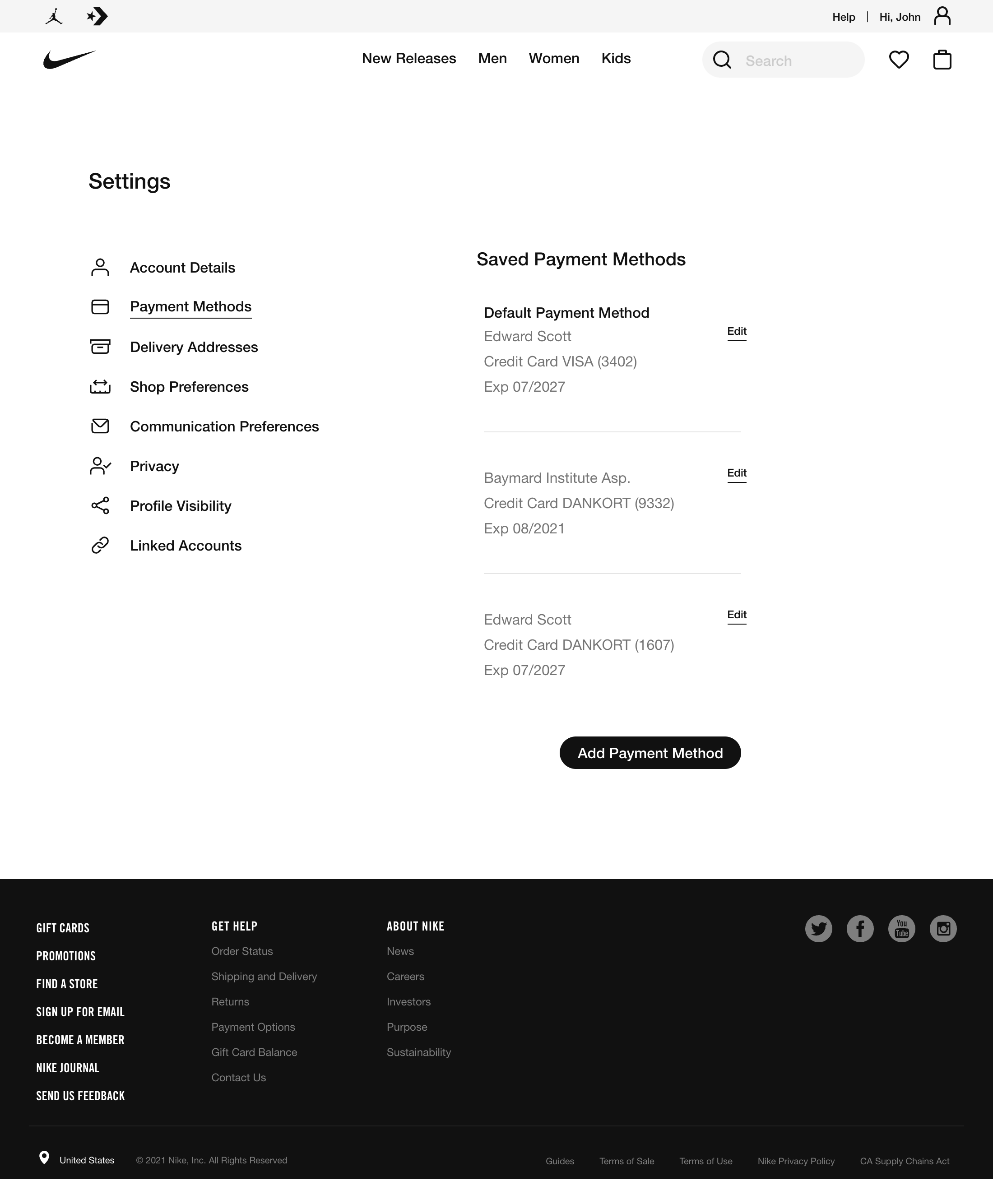 Nike’s Stored Credit Cards 140 of 245 Stored Credit Cards Examples