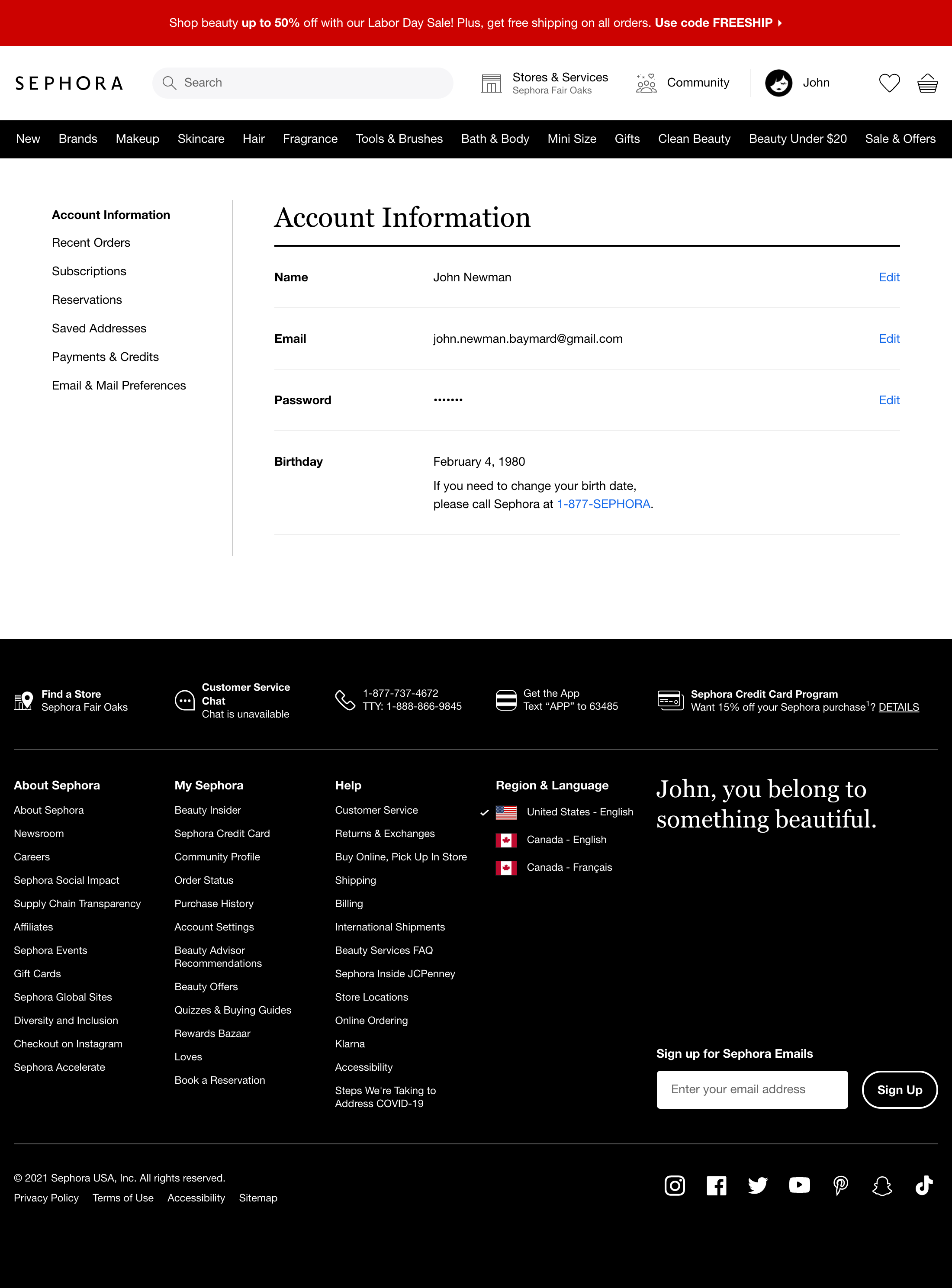 Sephora’s Account Dashboard – 329 of 517 Account Dashboard Examples