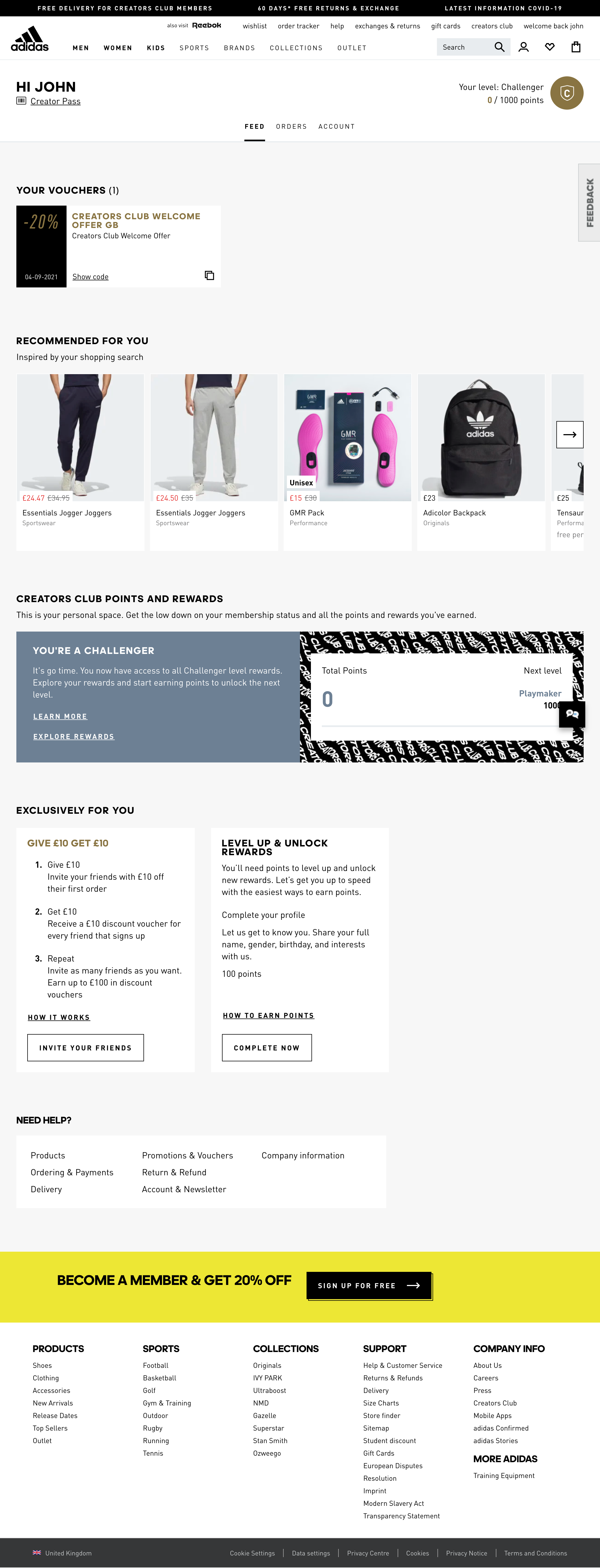 Doméstico gene Aptitud Adidas' Account Dashboard – 129 of 305 Account Dashboard Examples – Baymard  Institute