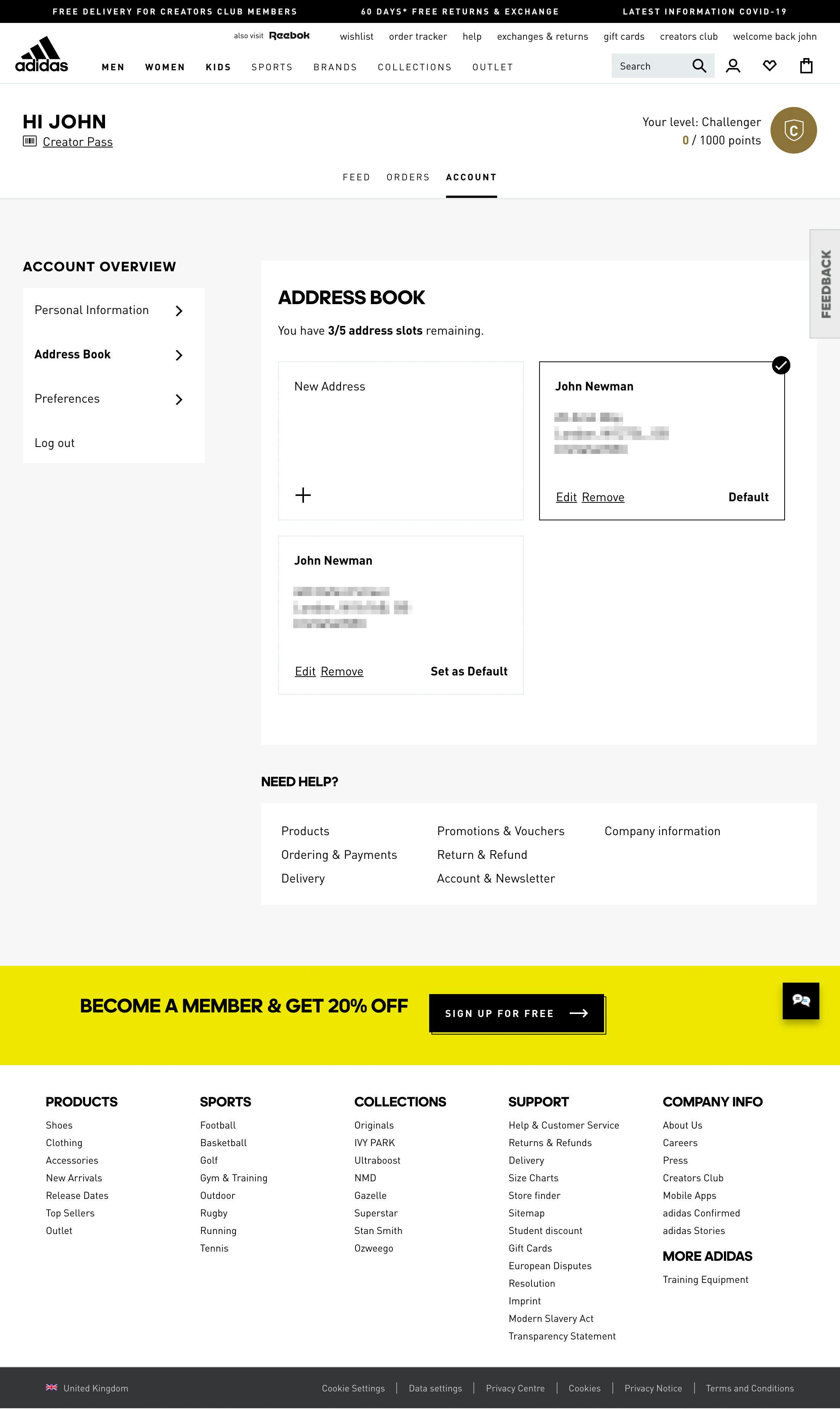 Adidas' Address Book – 158 of 279 Address Examples – Baymard Institute