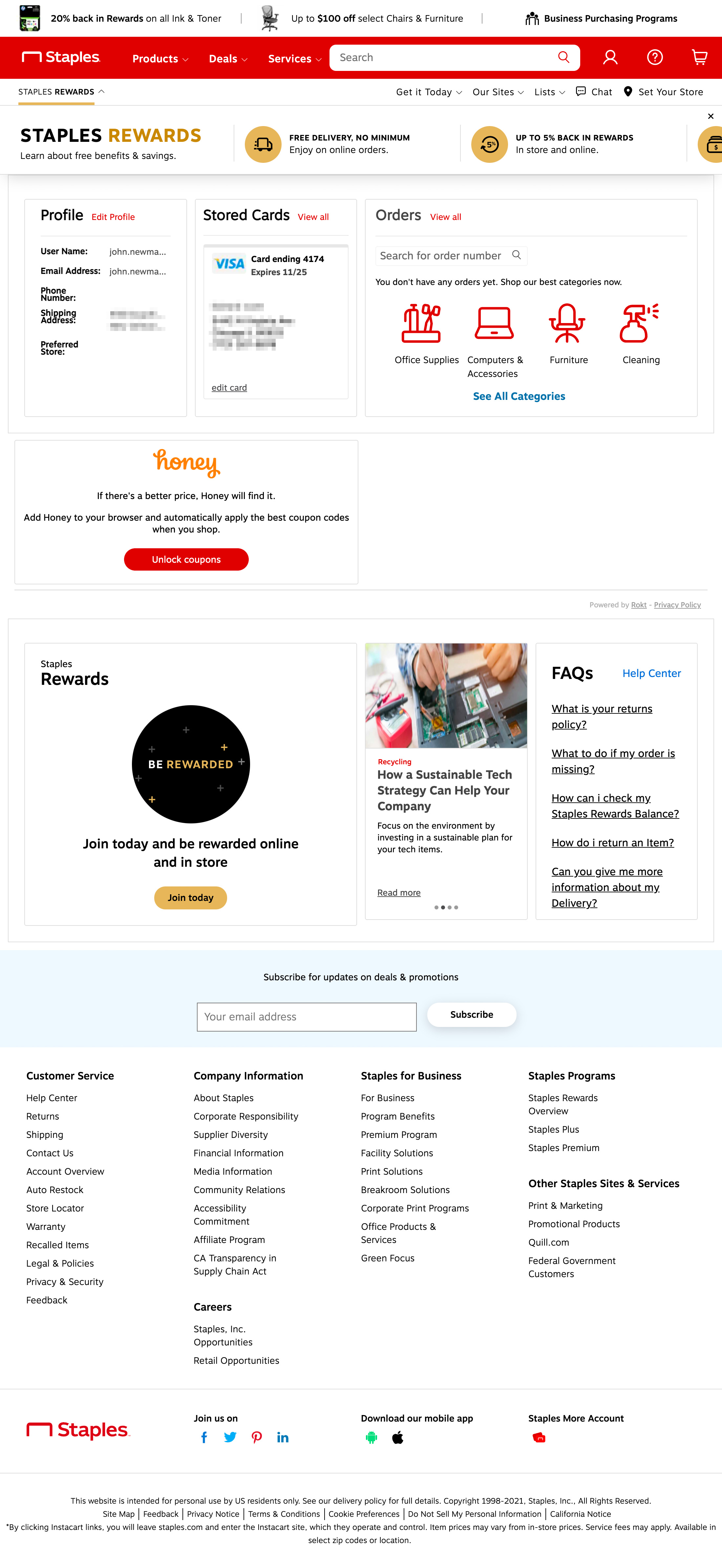 Staples’ Account Dashboard 335 of 517 Account Dashboard Examples Baymard Institute